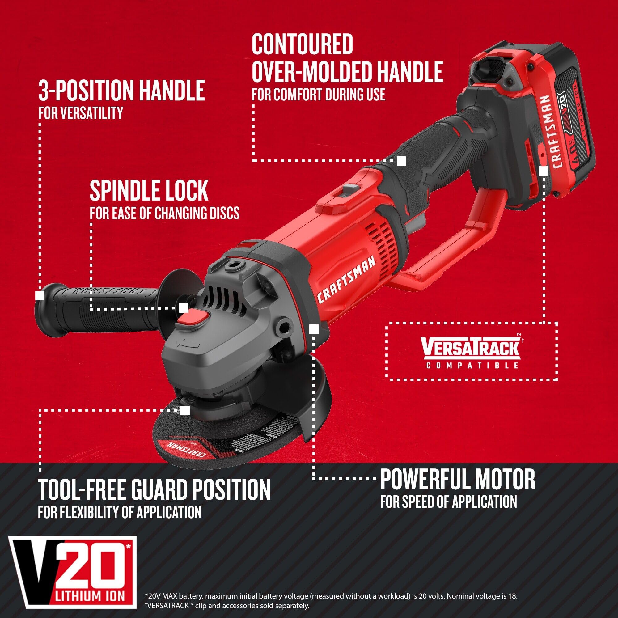 craftsman-v20-cordless-angle-grinder-kit-4-1-2-inch-with-battery-and-charger-cmc image 2