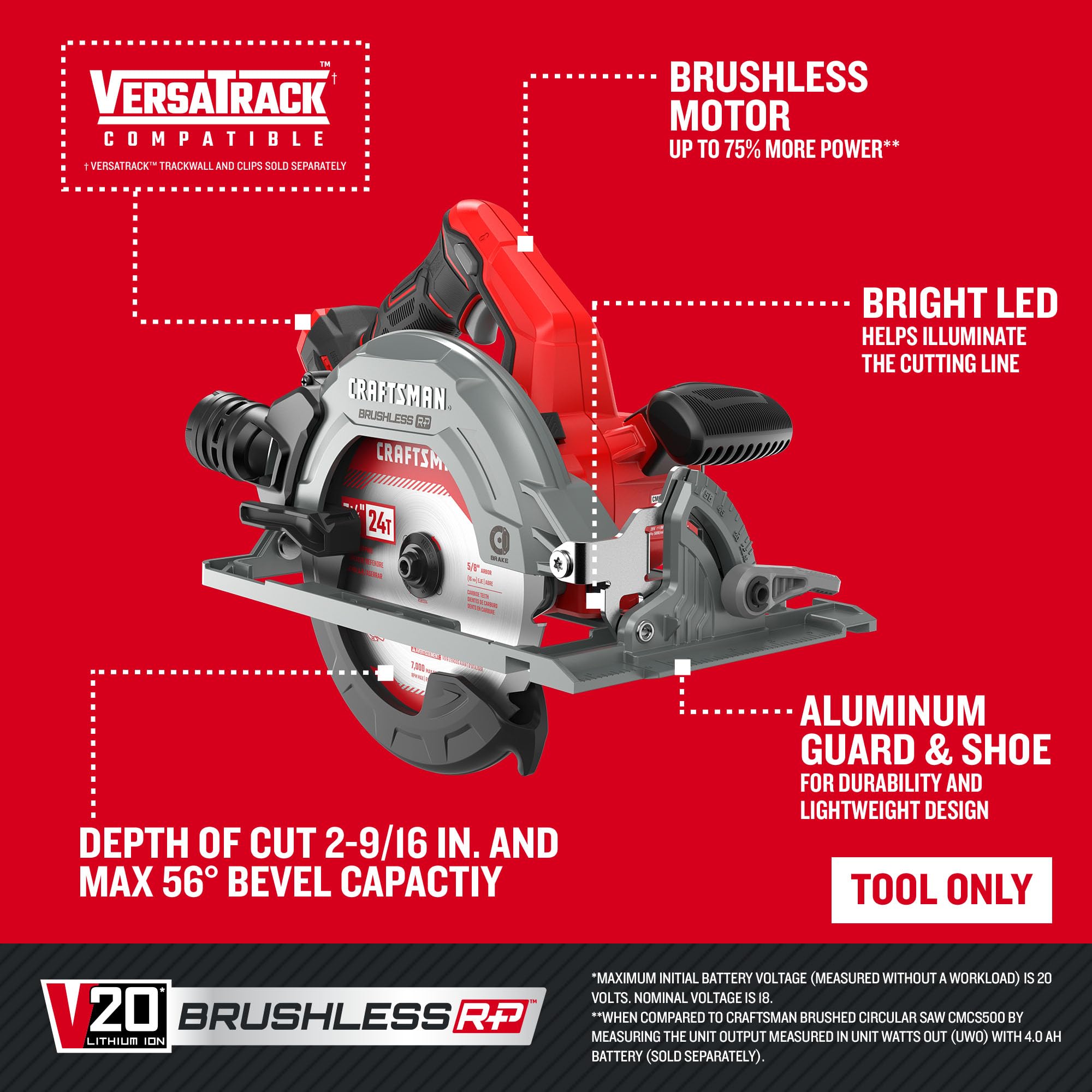 craftsman-v20-rp-brushless-cordless-circular-saw-7-1-4-inch-bare-tool-only-cmcs5 image 2