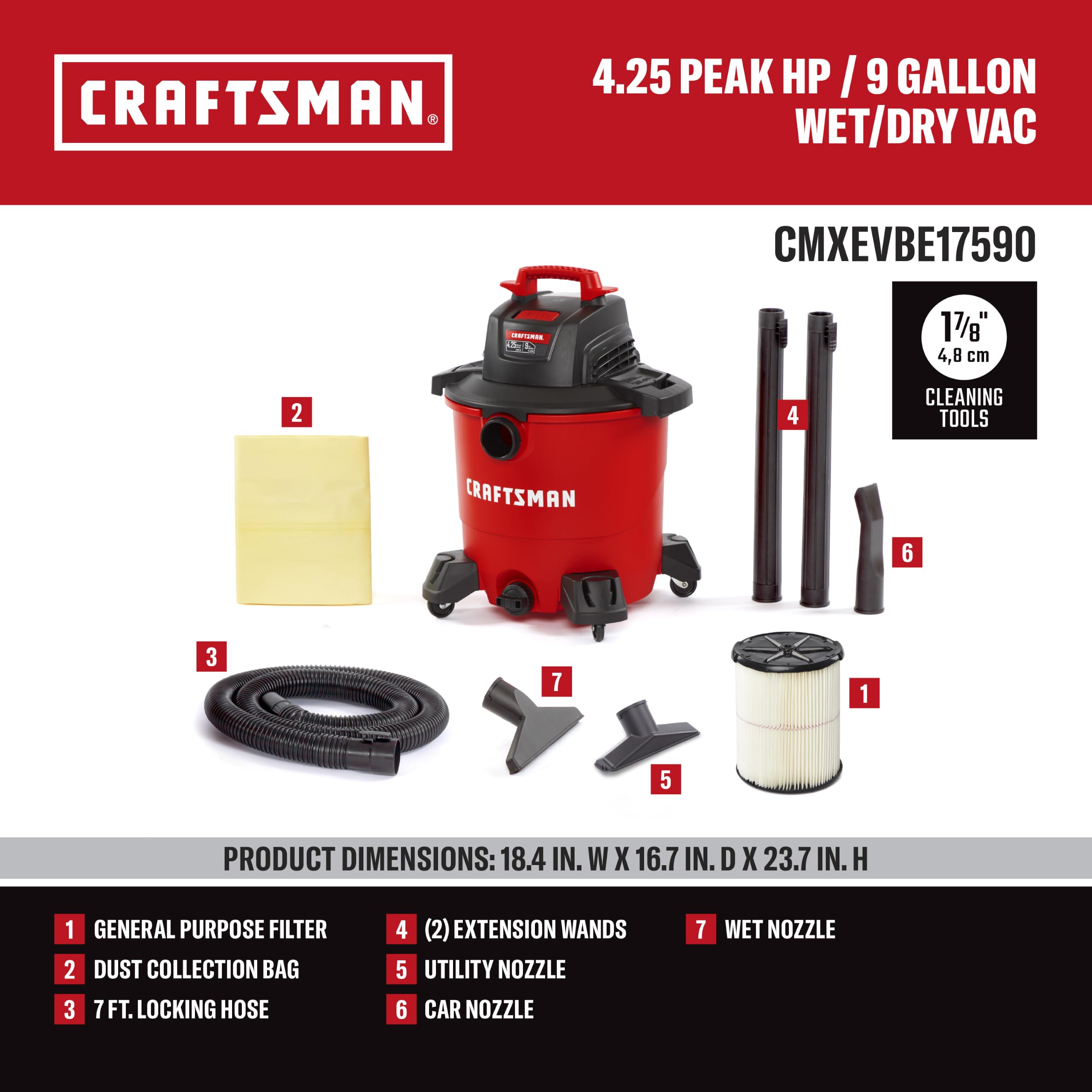 craftsman-9-gallon-4-25-peak-hp-wet-dry-shop-vacuum-cmxevbe17590-with-blower-por image 3