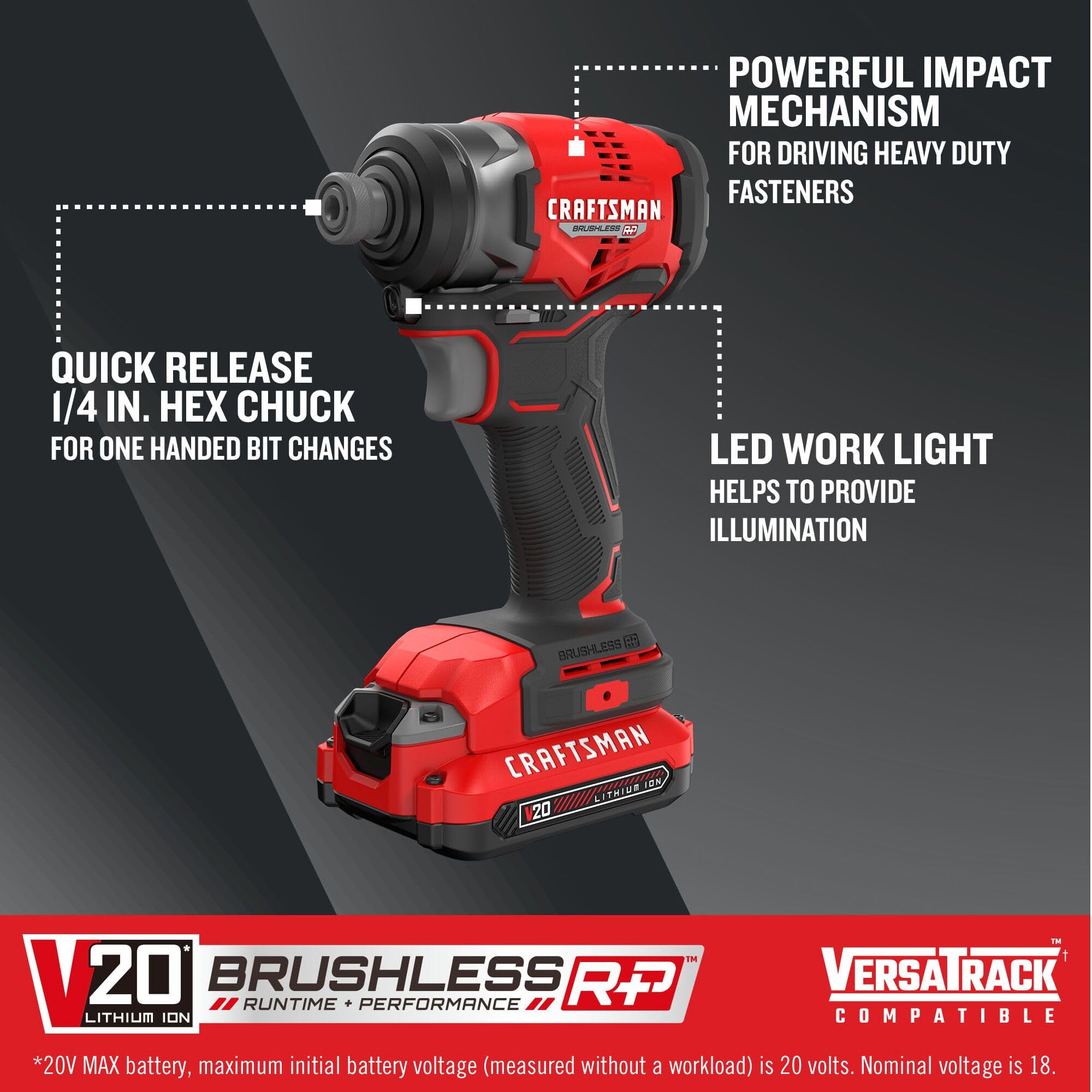 craftsman-v20-1-4-brushless-impact-driver-kit-cmcf813c1-with-battery-and-charger image 2