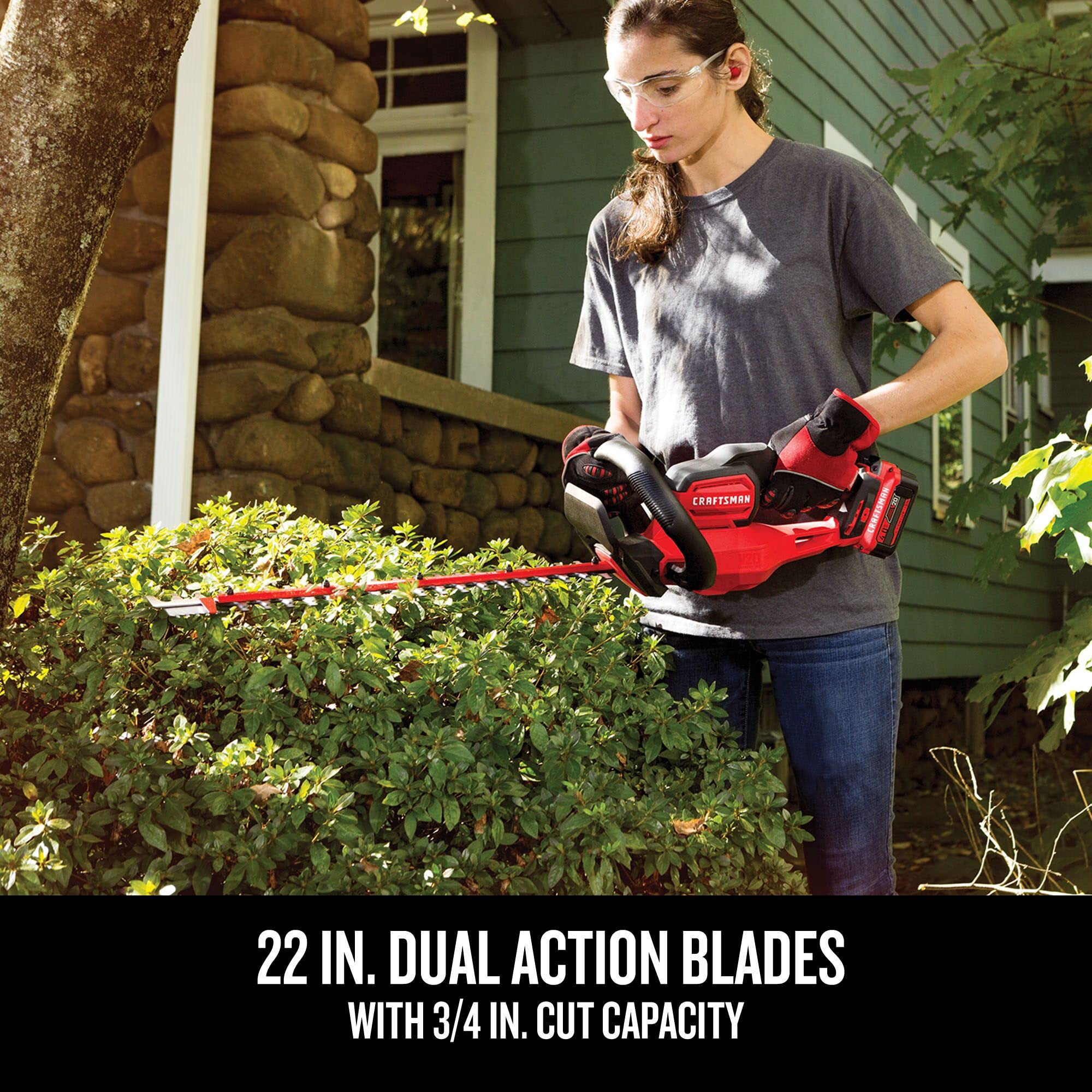 craftsman-cmchts820b-v20-cordless-22-inch-hedge-trimmer-bare-tool-dual-action-bl image 6