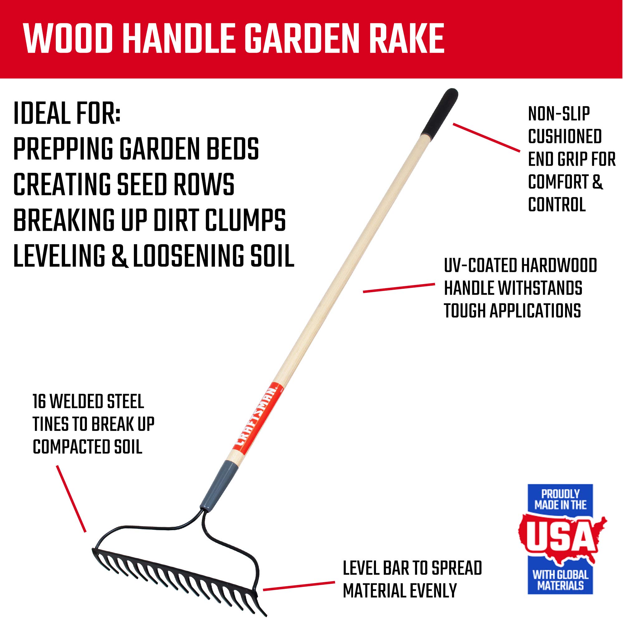 craftsman-5-piece-garden-landscape-tool-set-with-lawn-rake-digging-shovel-garden image 5
