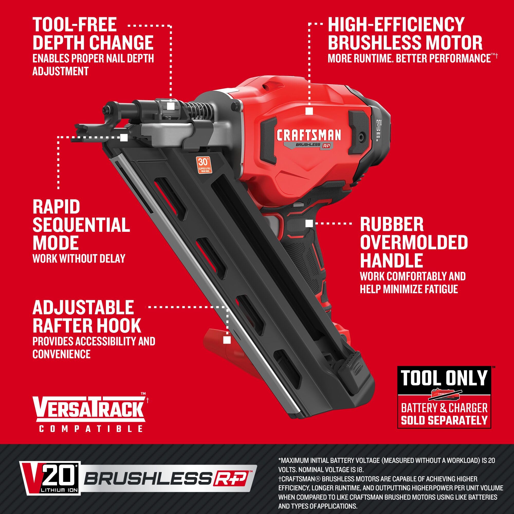 craftsman-v20-brushless-cordless-30-framing-nailer-tool-only-cmcn630ptb image 2