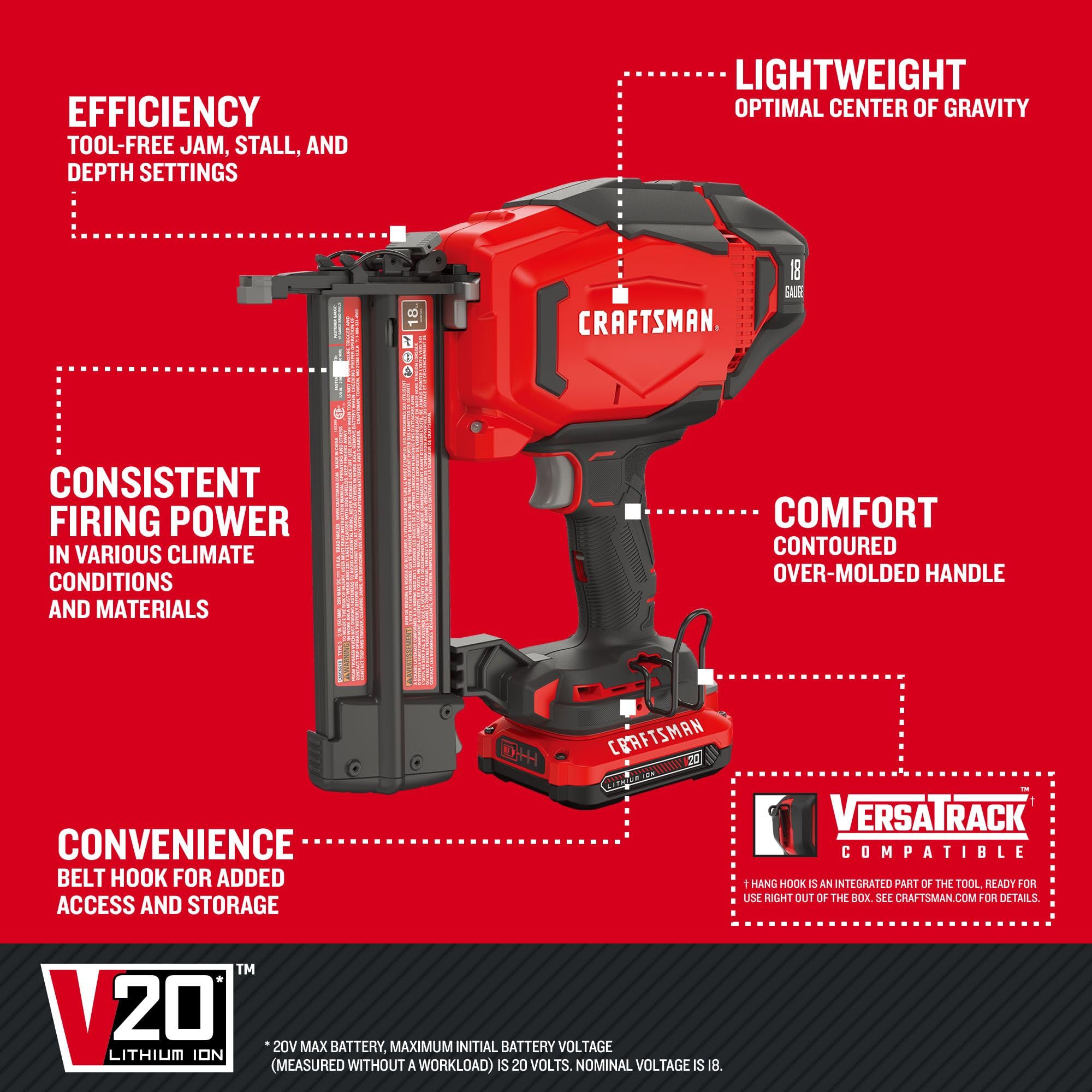 craftsman-v20-cmcn618c1-18-gauge-cordless-brad-nailer-kit-with-battery image 3