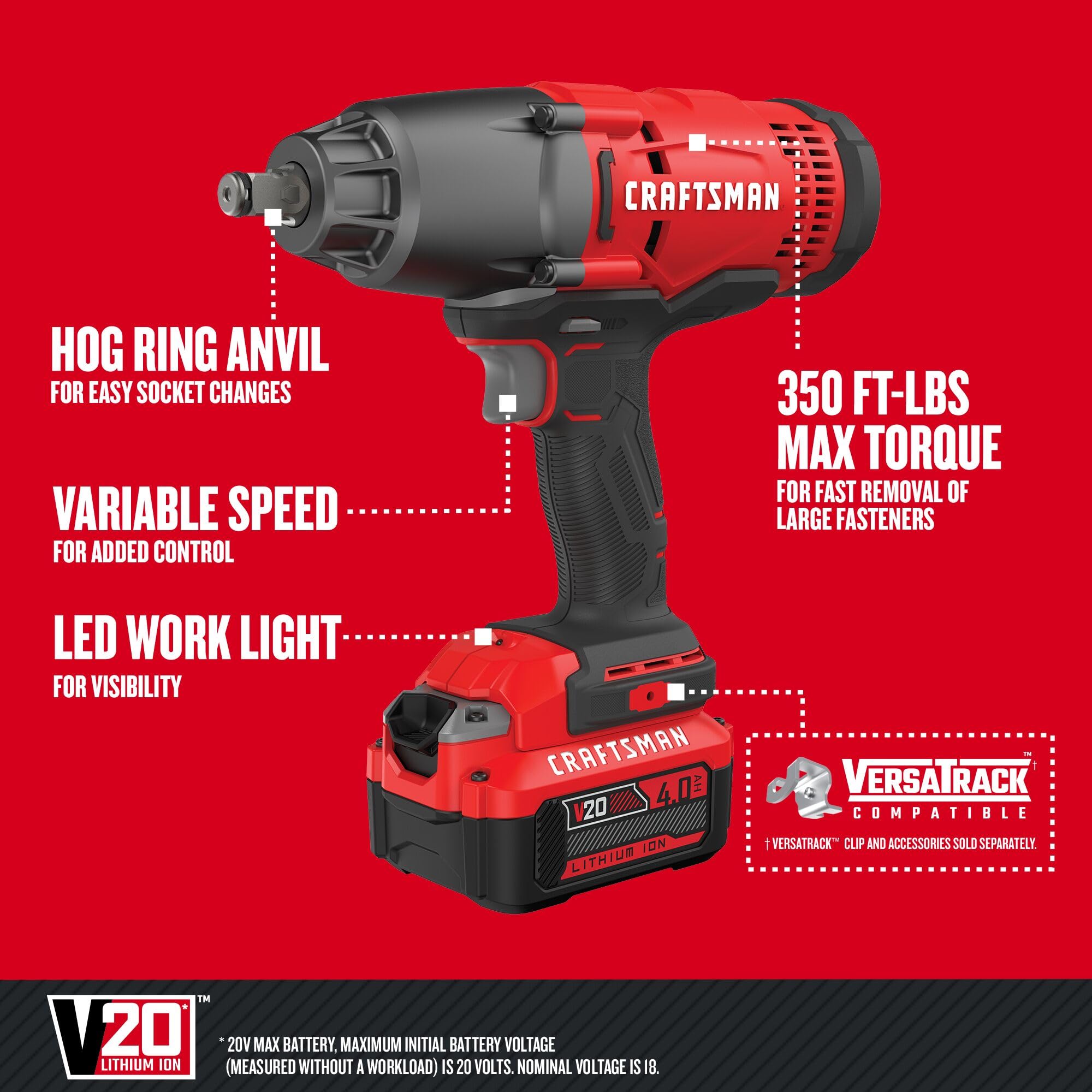 craftsman-v20-1-2-inch-brushless-impact-wrench-kit-with-4ah-battery-and-charger- image 3