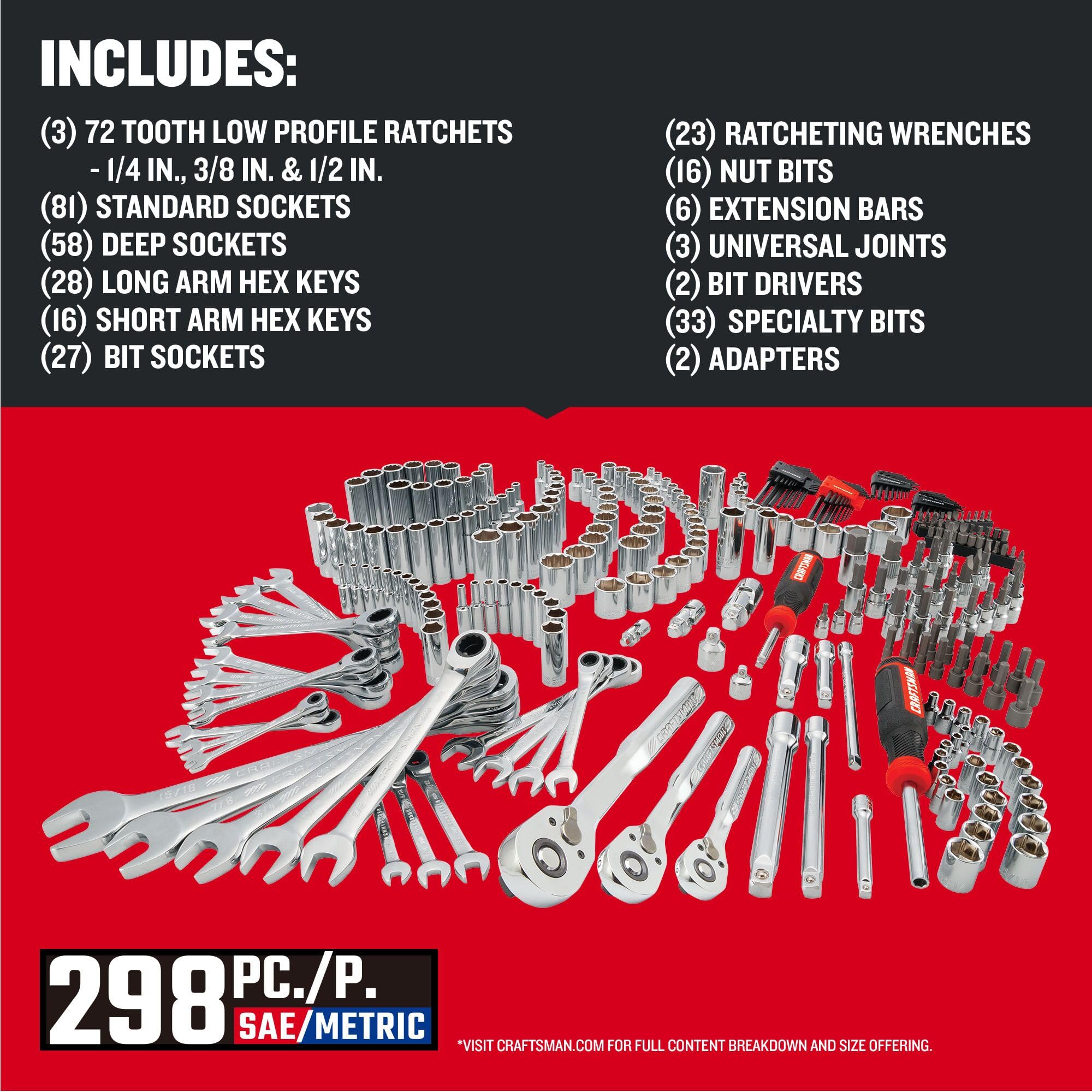 craftsman-298-piece-mechanics-tool-set-cmmt12139-sae-metric-sockets-72-tooth-low image 3