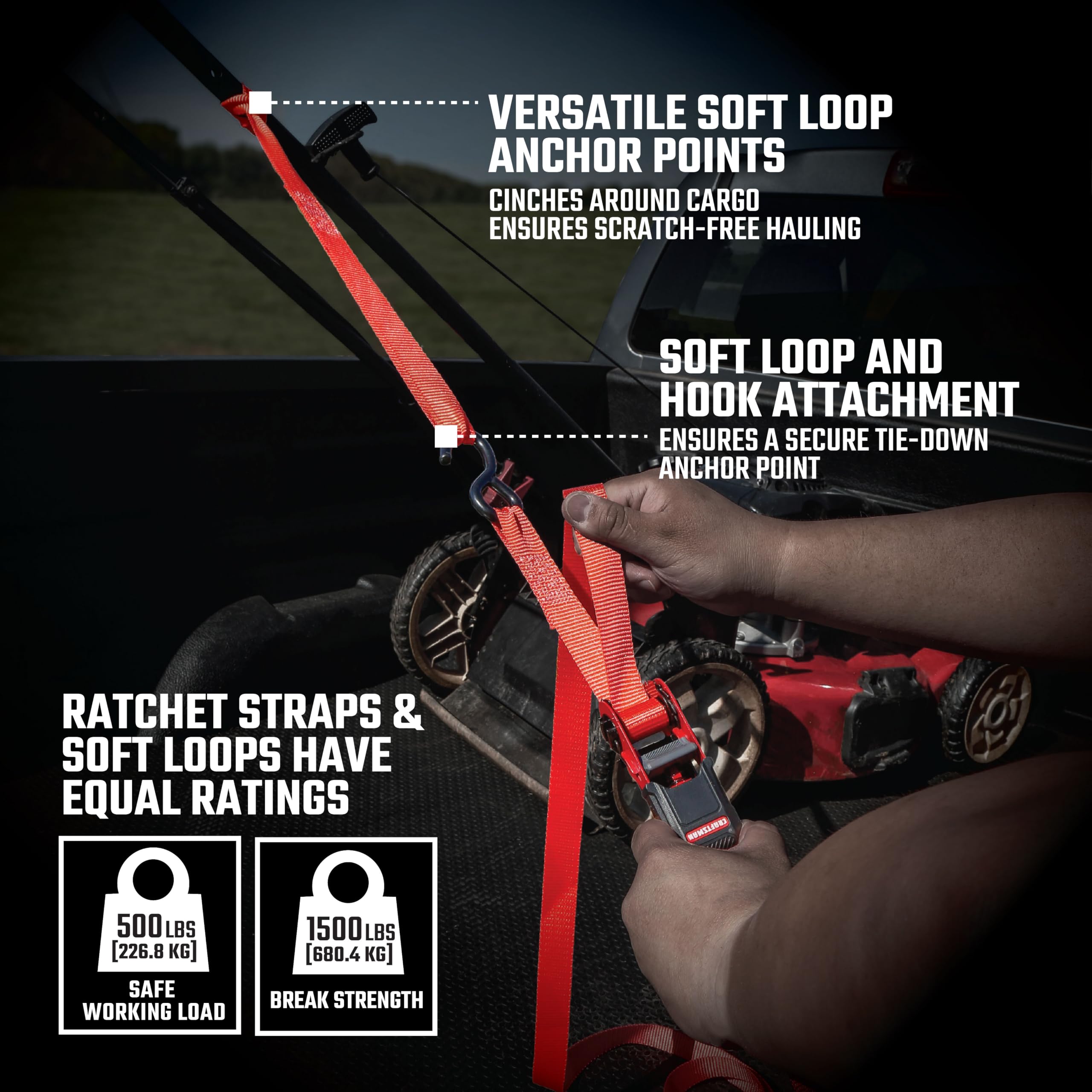 craftsman-cmxazbs777-10-piece-tie-down-kit-with-ratchet-straps-bungees-soft-loop image 4