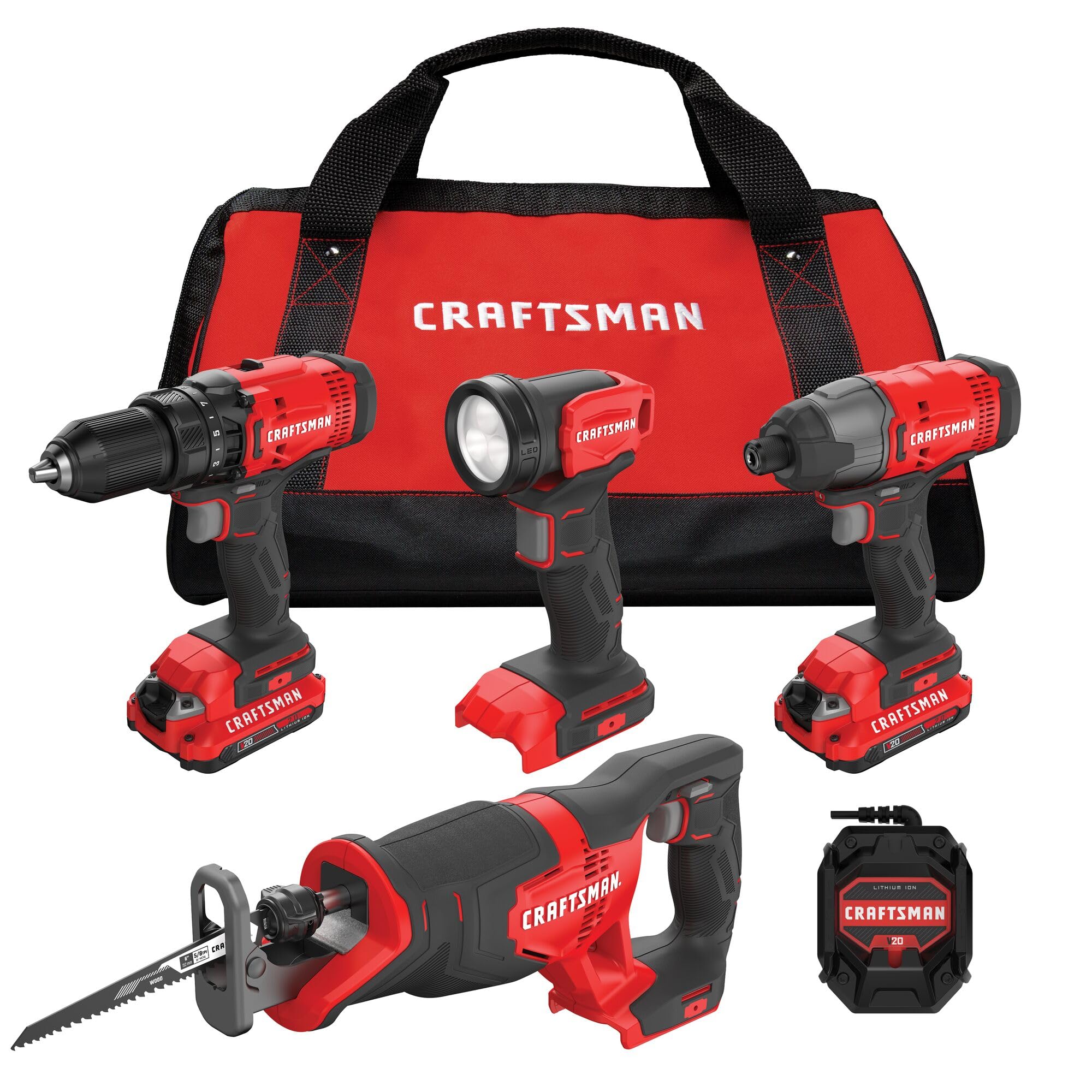craftsman-v20-cordless-4-tool-combo-kit-with-2-batteries-and-charger-cmck400d2 image 2