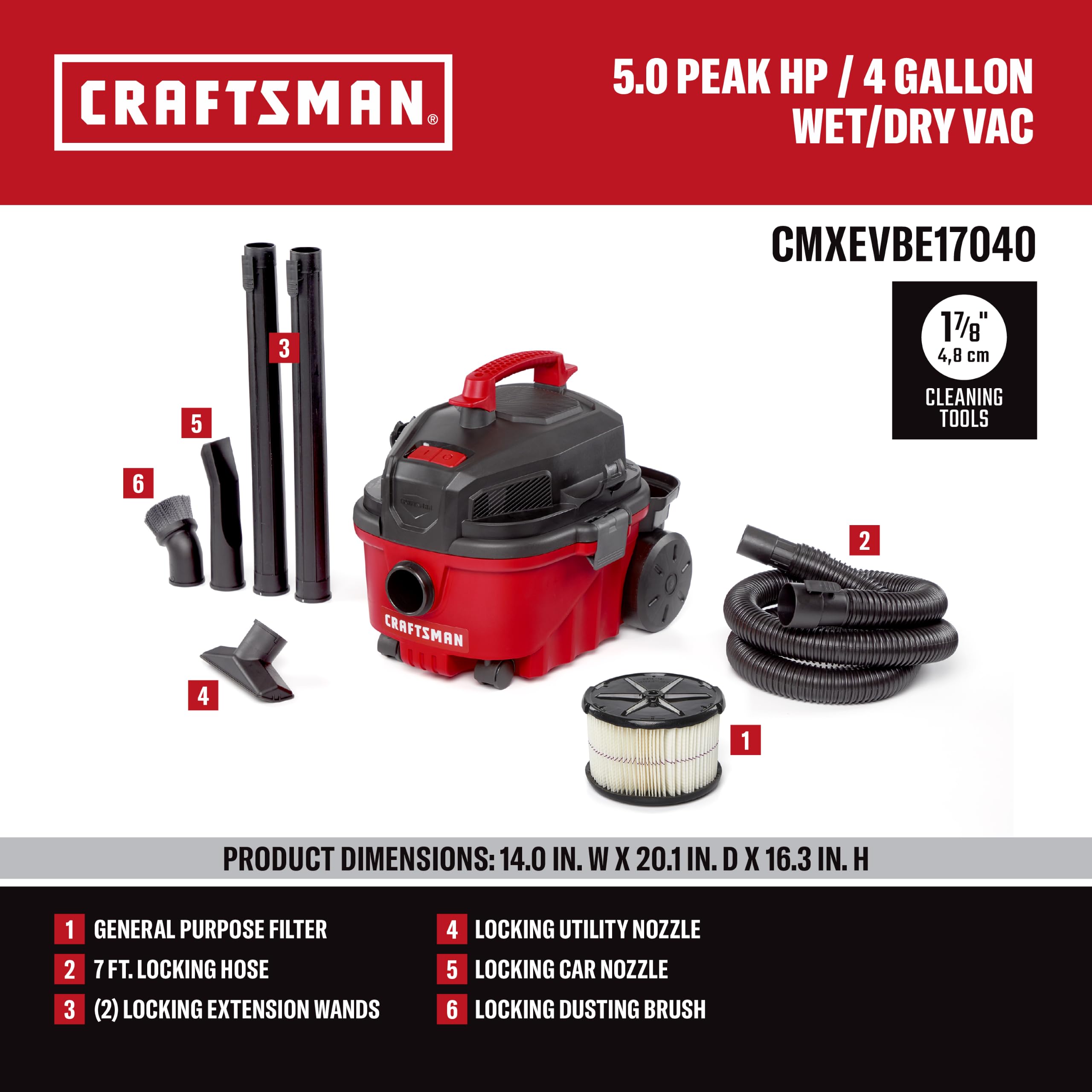 craftsman-4-gallon-5-0-peak-hp-wet-dry-shop-vacuum-cmxevbe17040-auto-detailing-h image 3