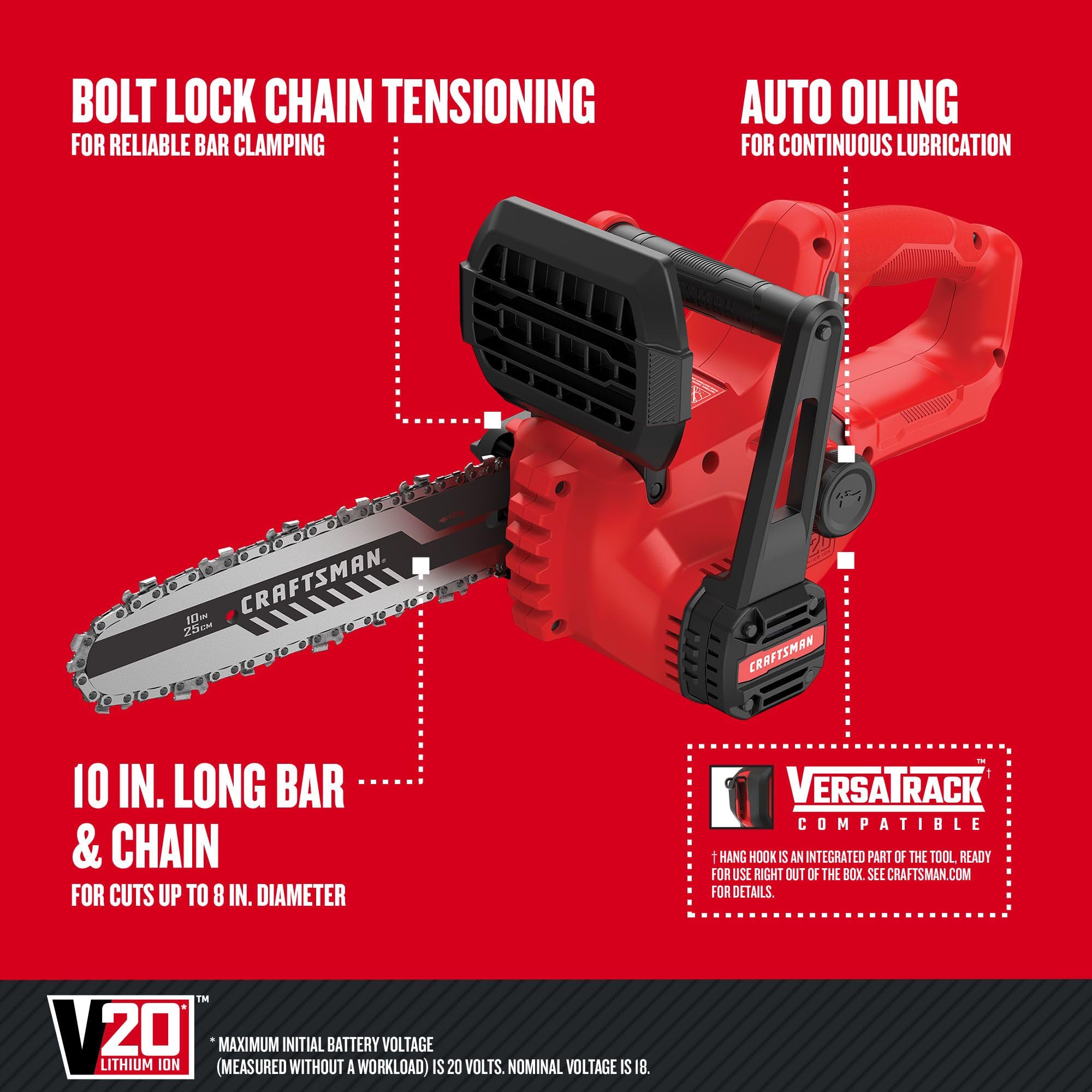 craftsman-v20-cordless-10-inch-mini-chainsaw-bare-tool-only-cmccs610b image 2
