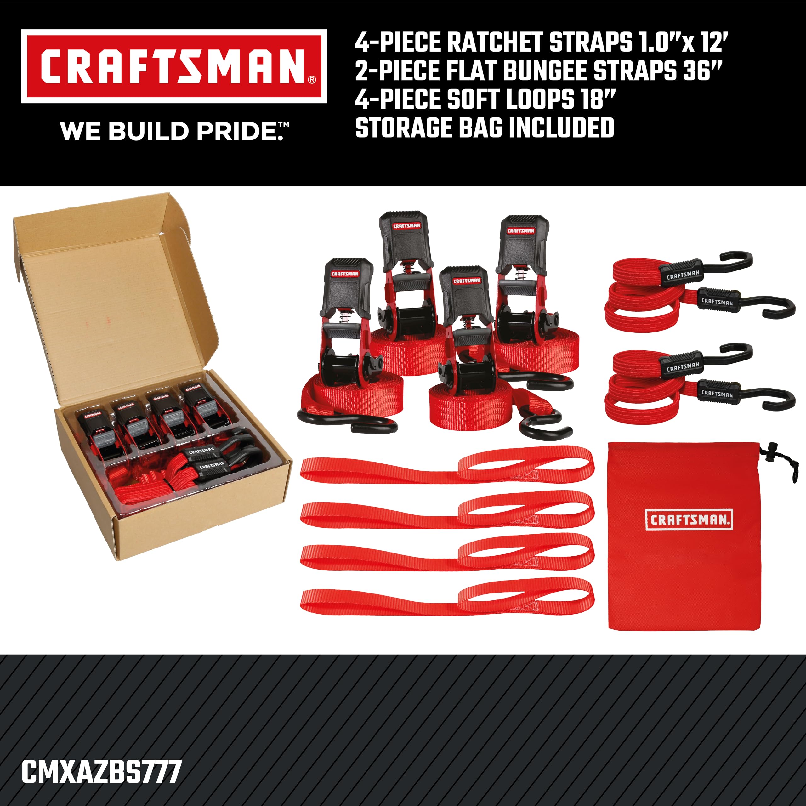 craftsman-cmxazbs777-10-piece-tie-down-kit-with-ratchet-straps-bungees-soft-loop image 8