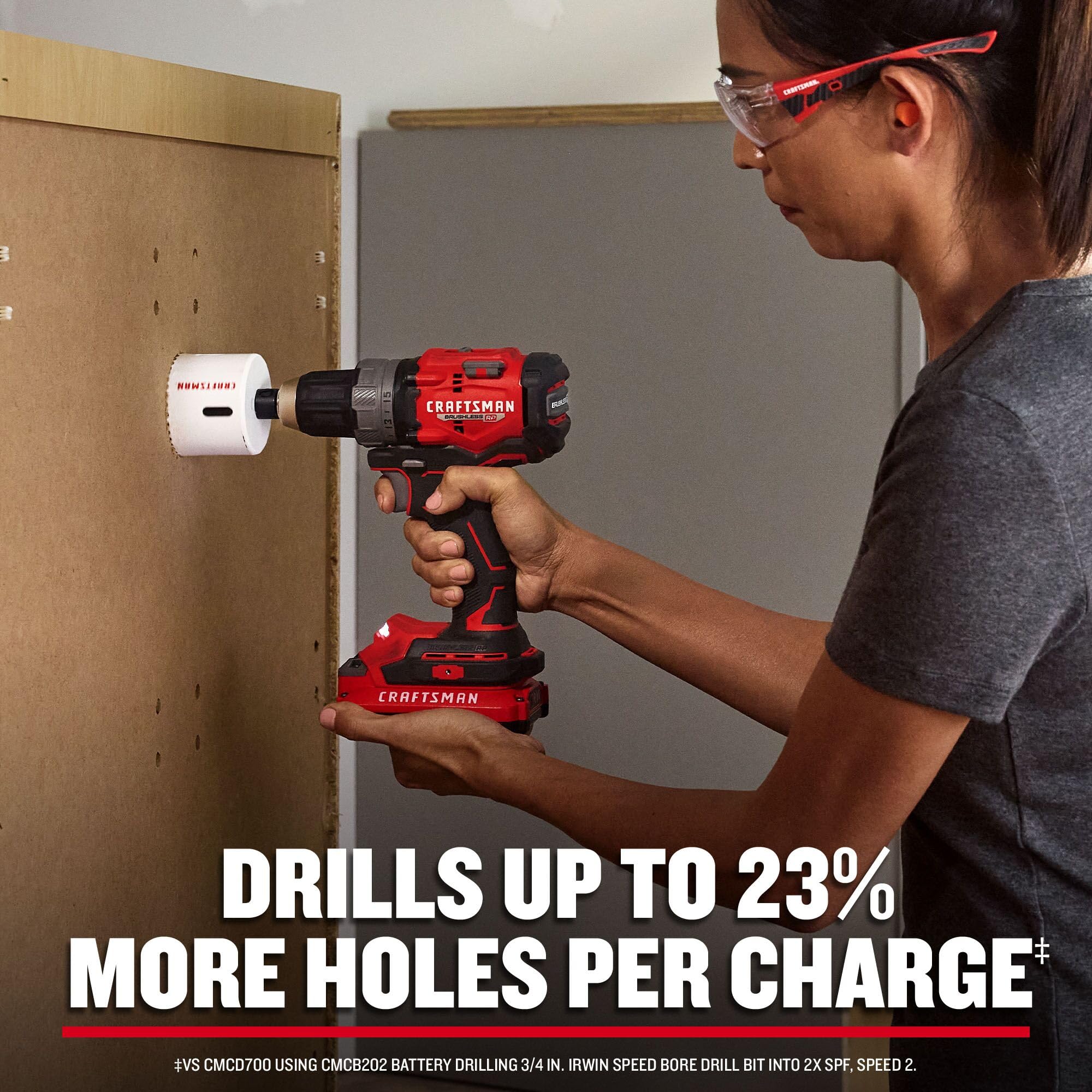 craftsman-v20-1-2-inch-brushless-drill-driver-kit-cmcd725d2-with-2-batteries-and image 4