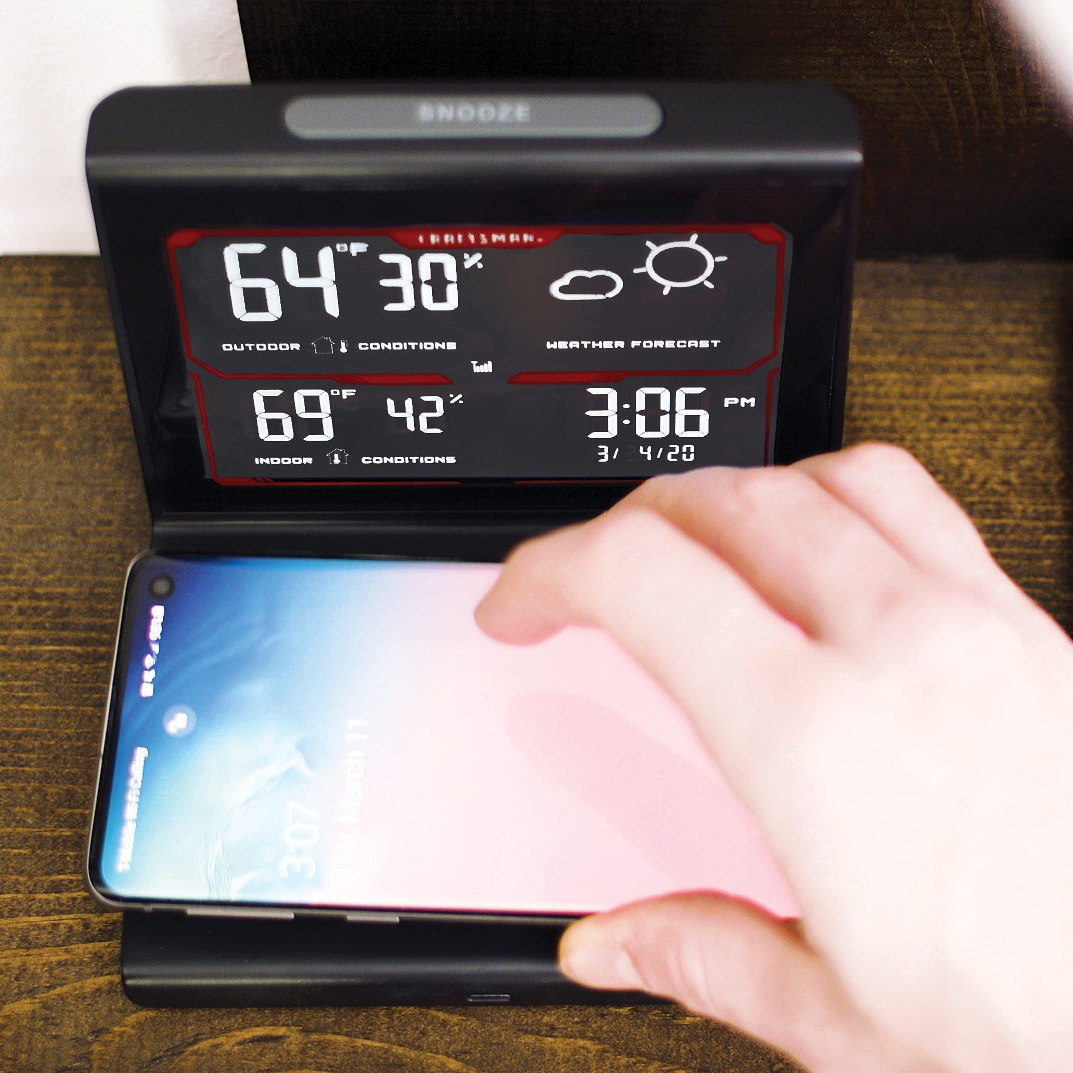craftsman-weather-forecaster-with-wireless-charging-alarm-clock-and-indoor-outdo image 7