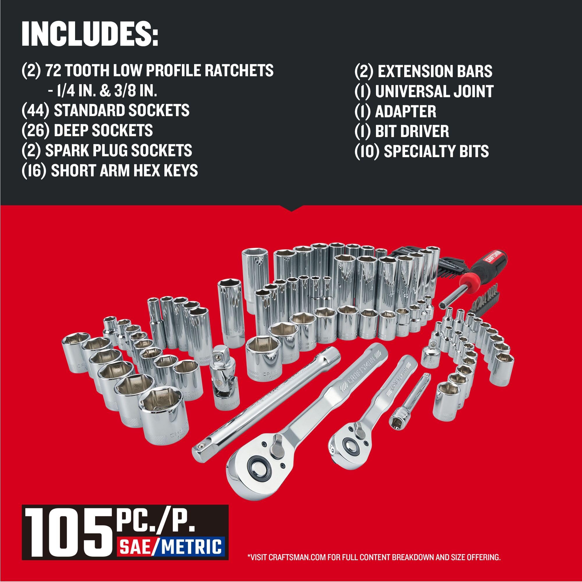 craftsman-cmmt12123-105-piece-mechanics-tool-set-sae-metric-with-1-4-3-8-drive-l image 3