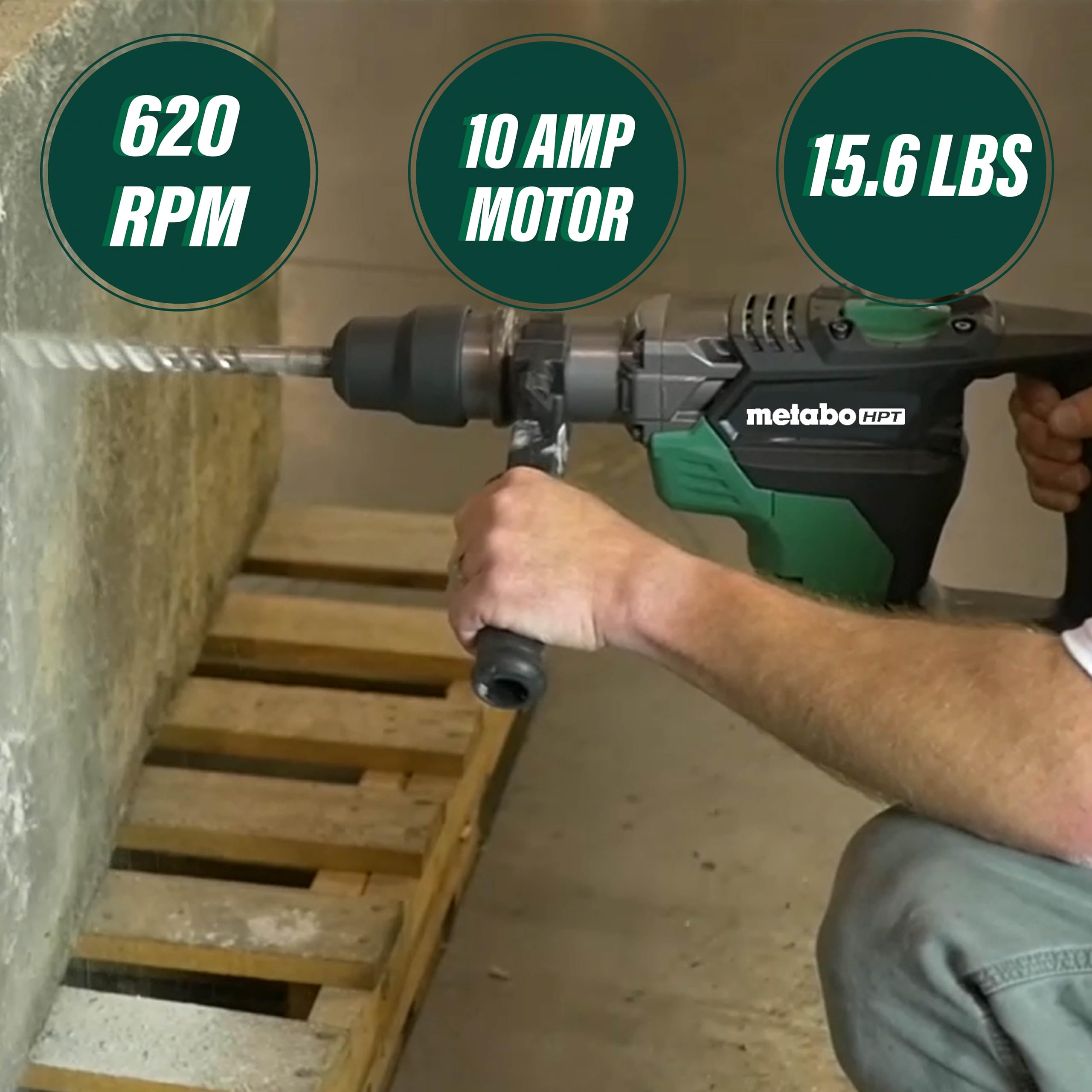 metabo-hpt-dh40mc-rotary-hammer-1-9-16-sds-max-10-amp-6-3-ft-lbs-impact-energy-2 image 2