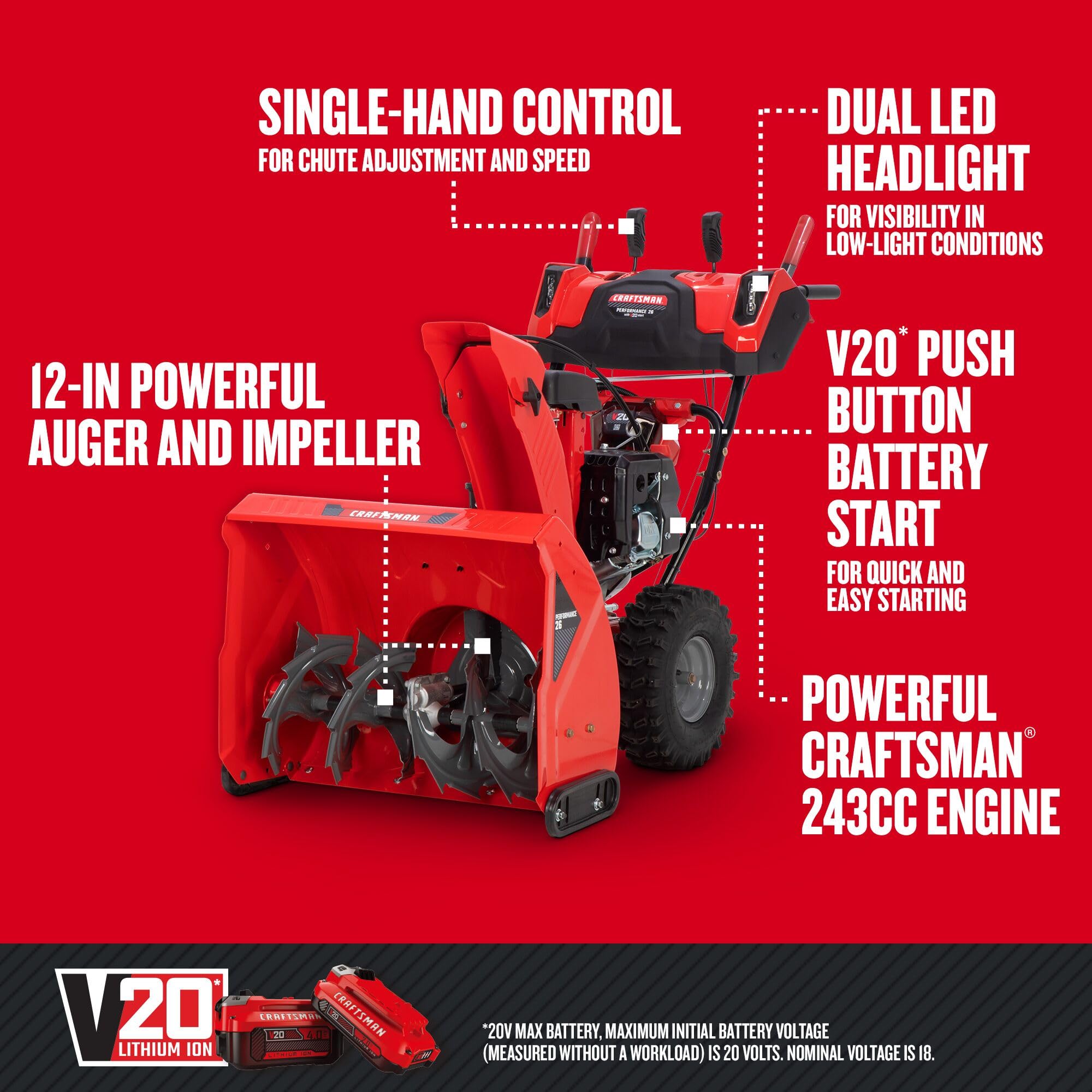 craftsman-performance-26-v20-two-stage-self-propelled-snow-blower-with-push-butt image 5