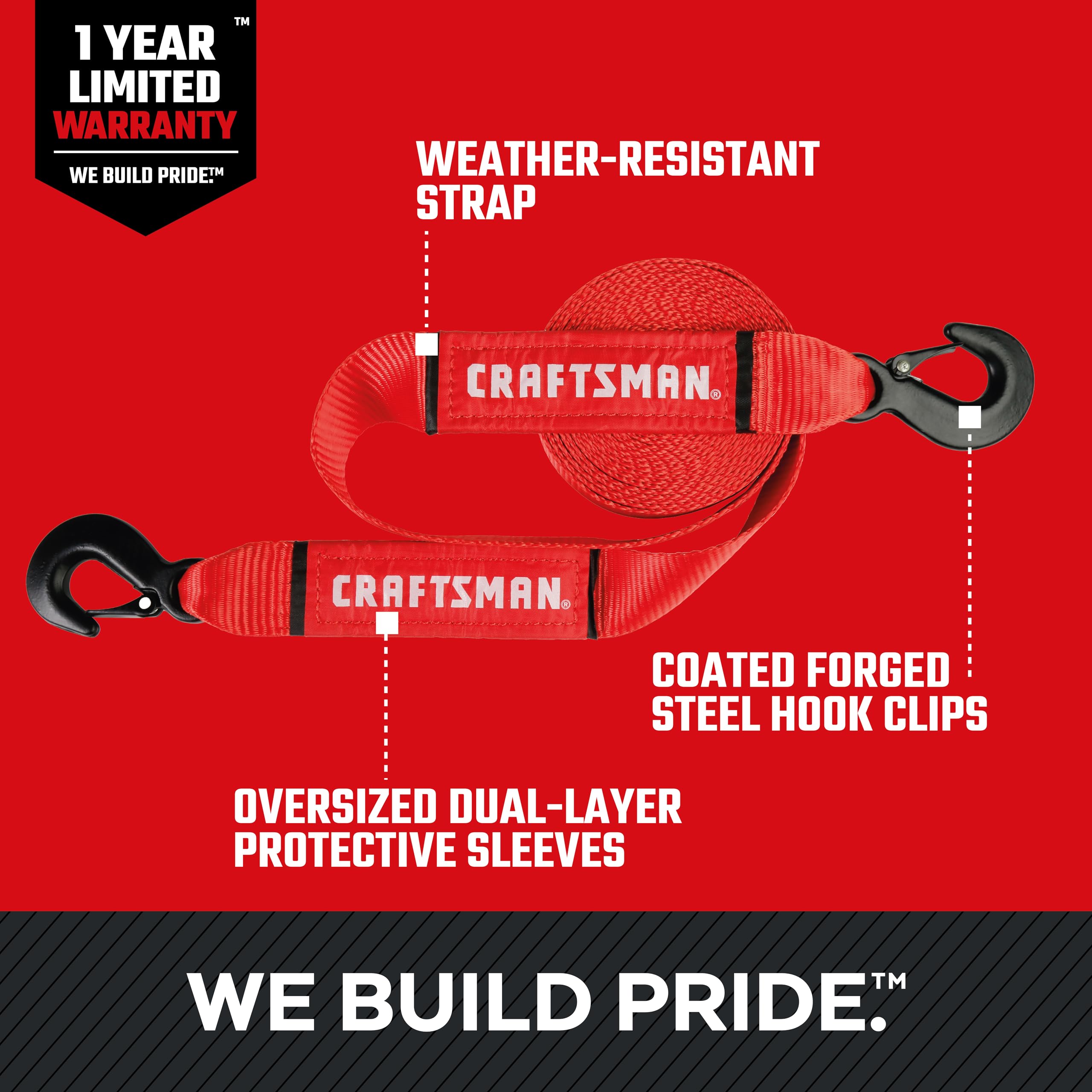 craftsman-2-x-20-tow-strap-with-coated-forged-steel-safety-clip-hooks-9-000-lbs- image 2