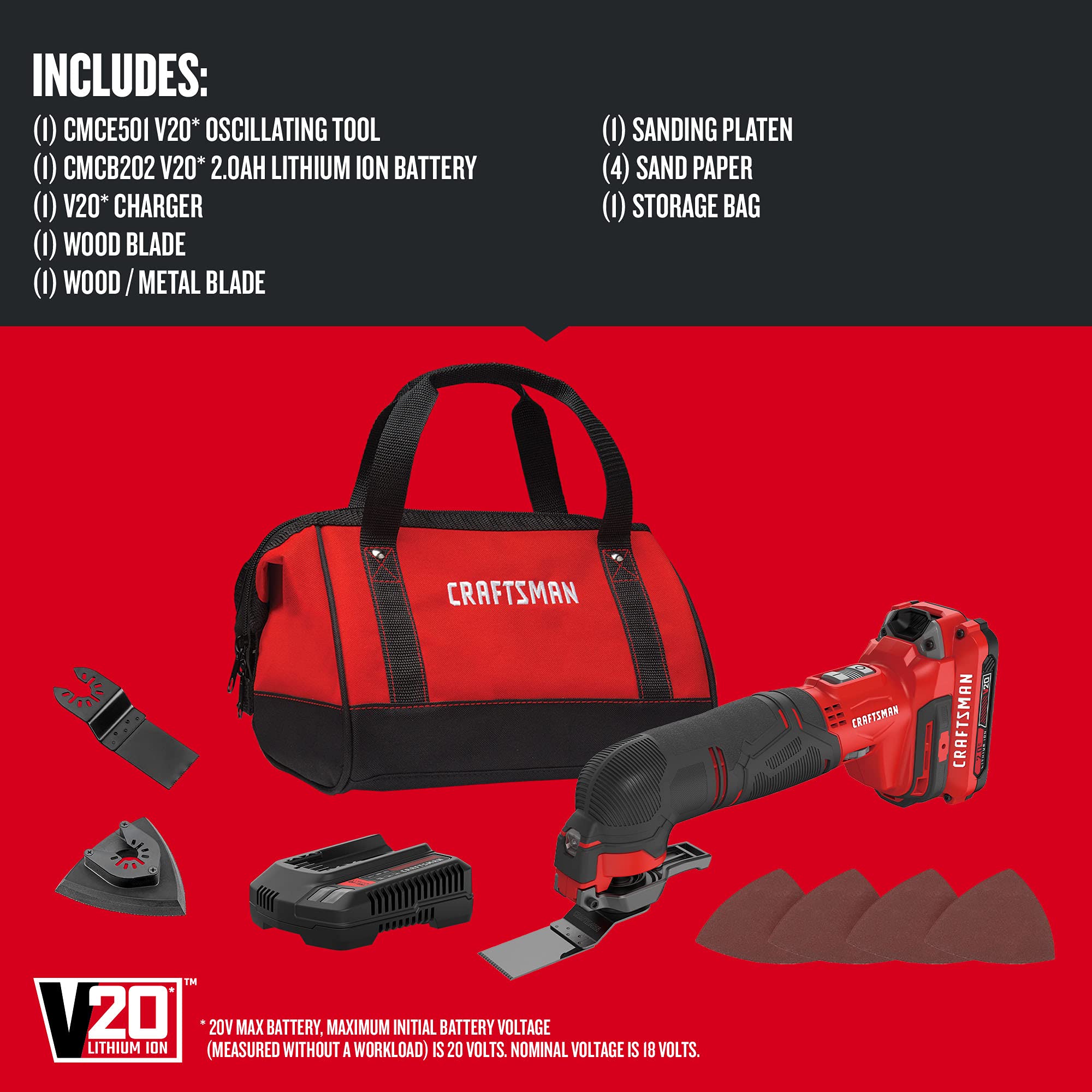 craftsman-v20-cordless-oscillating-tool-kit-cmce501d1-with-blades-sand-paper-bat image 2