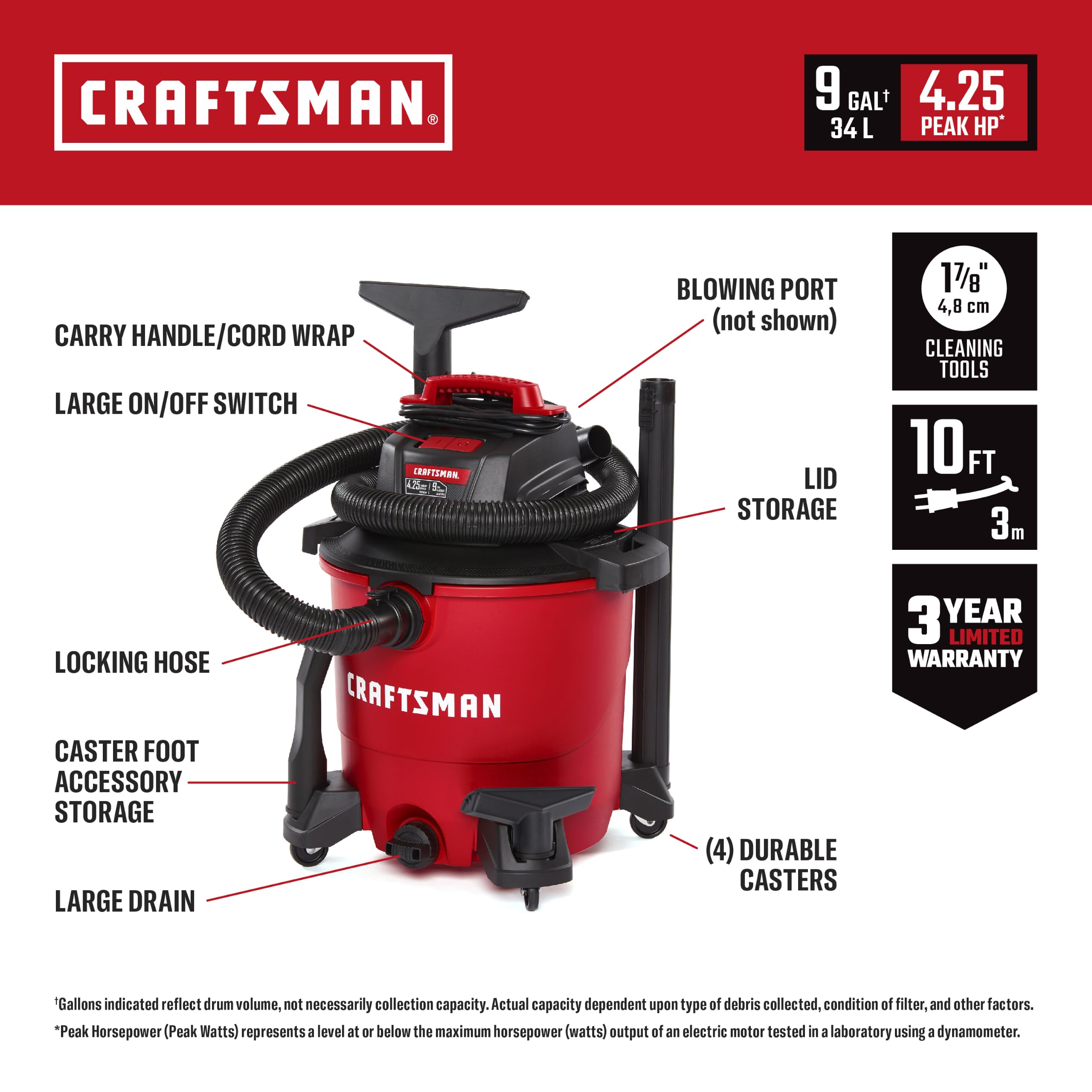 craftsman-9-gallon-4-25-peak-hp-wet-dry-shop-vacuum-cmxevbe17590-with-blower-por image 2