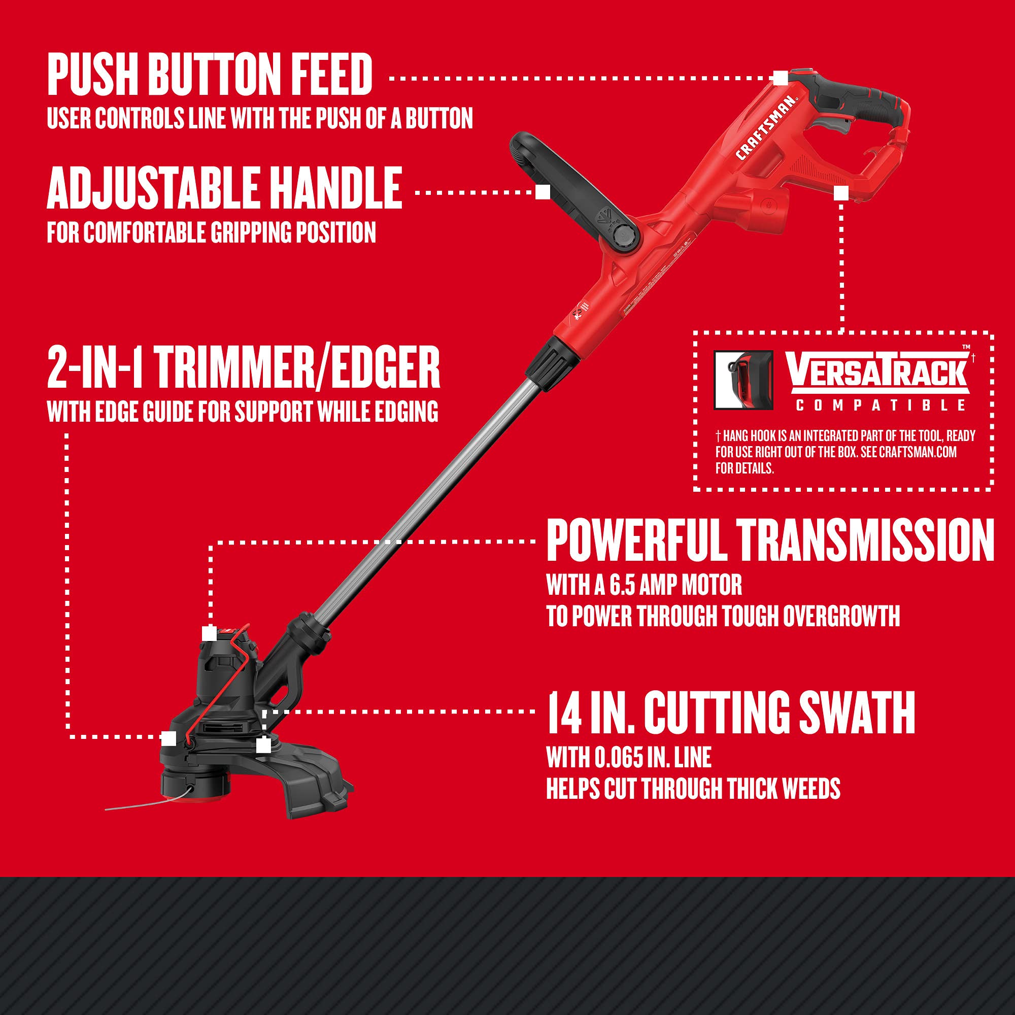 craftsman-cmest913-6-5-amp-14-inch-electric-string-trimmer-edger-weedwacker image 2
