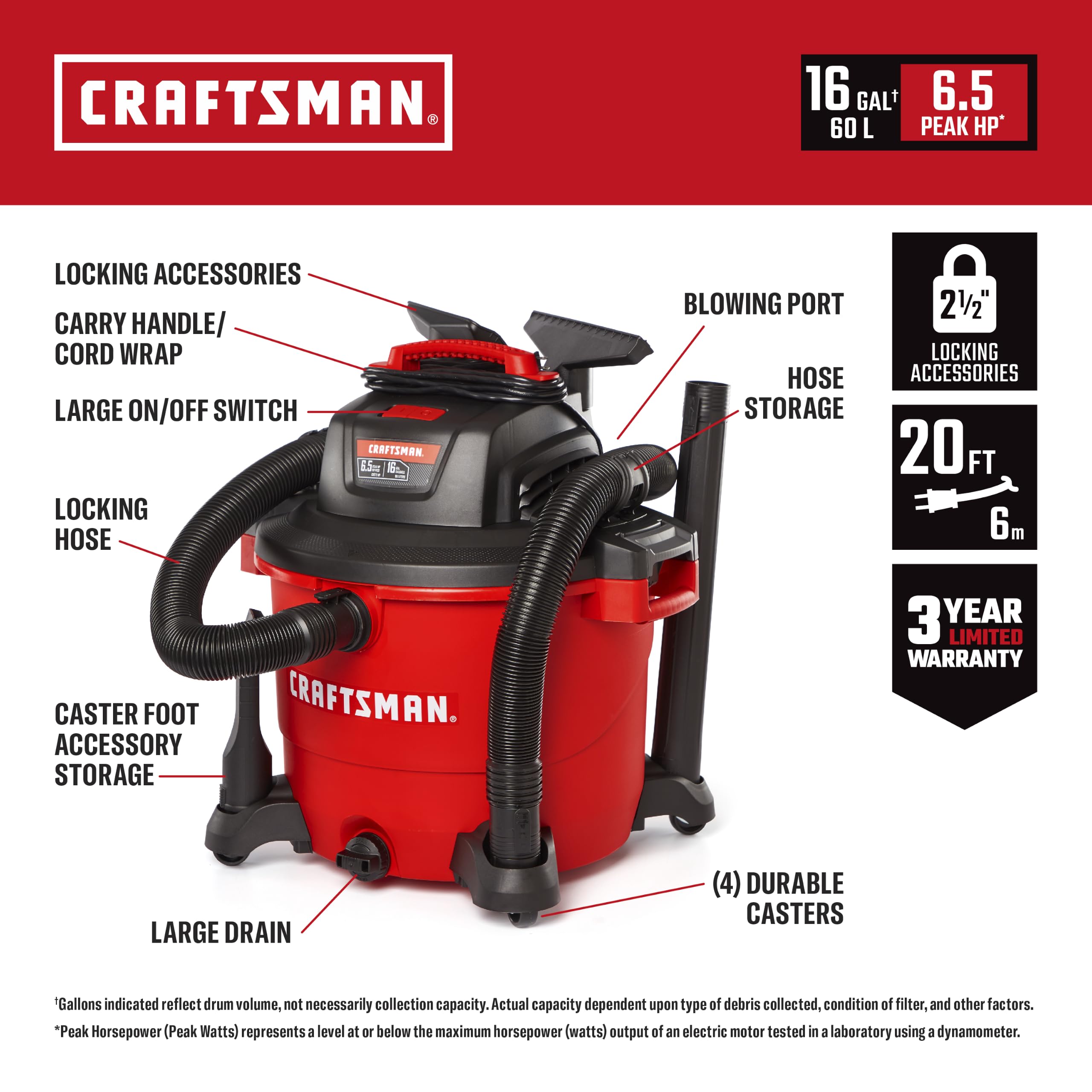 craftsman-16-gallon-6-5-peak-hp-wet-dry-shop-vacuum-cmxevbe17595 image 2