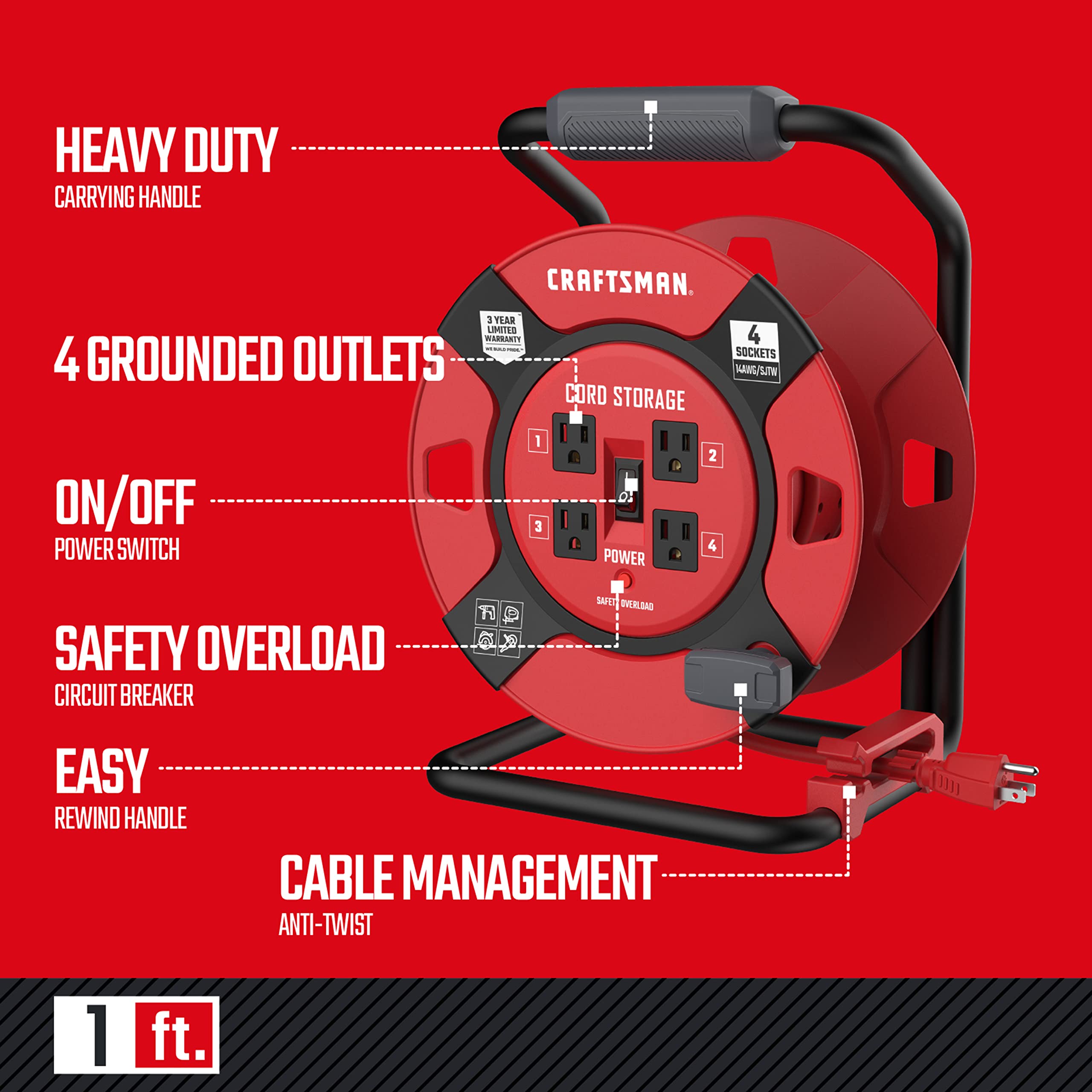 craftsman-retractable-extension-cord-reel-100-ft-4-outlets-heavy-duty-14awg-cmht image 2