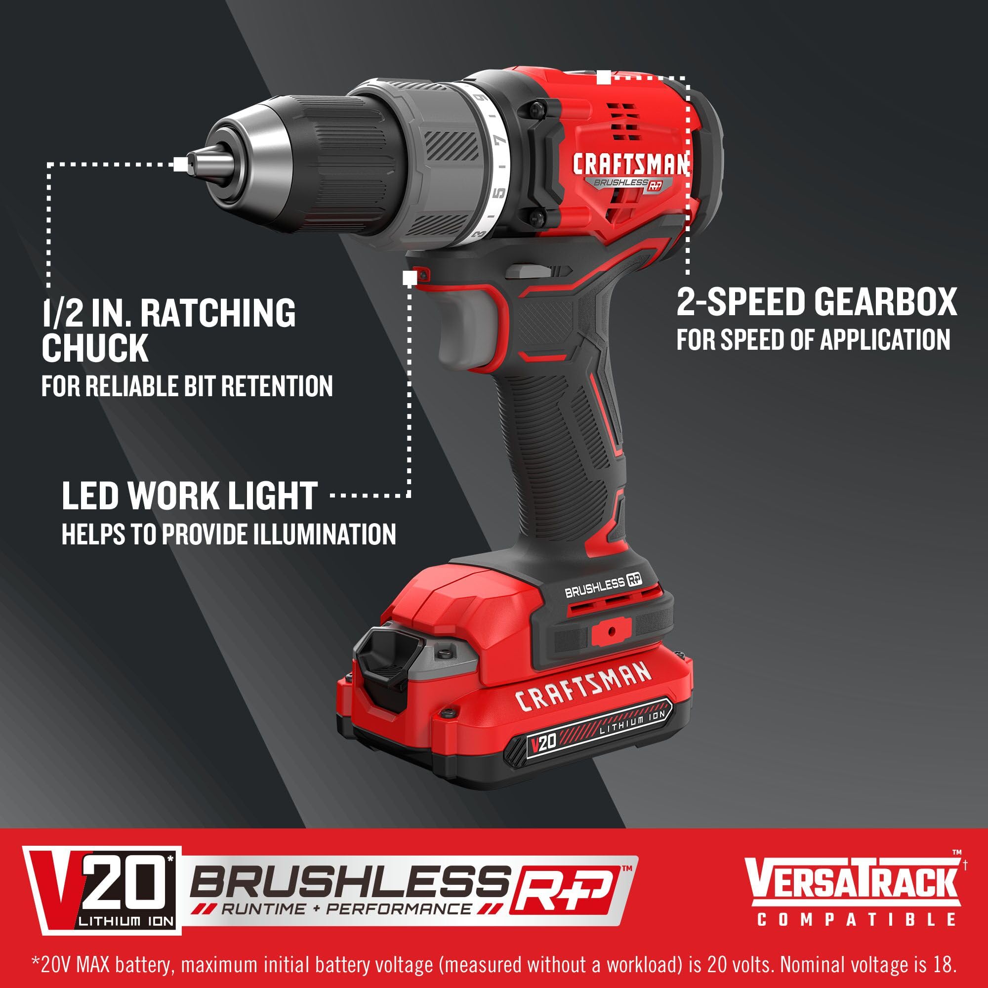 craftsman-cmcd713c1-v20-1-2-inch-brushless-cordless-drill-driver-kit-with-1-batt image 2