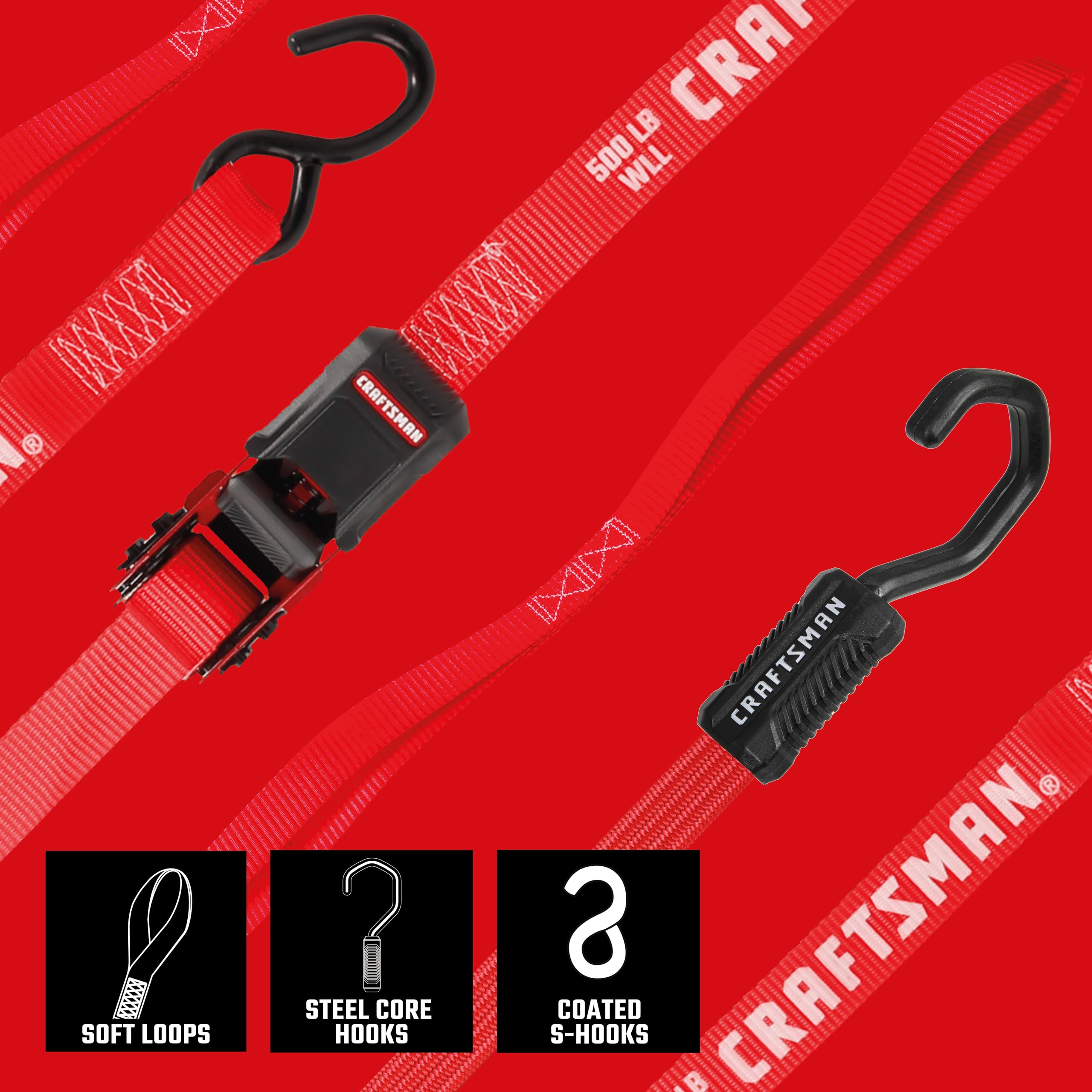 craftsman-cmxazbs777-10-piece-tie-down-kit-with-ratchet-straps-bungees-soft-loop image 5