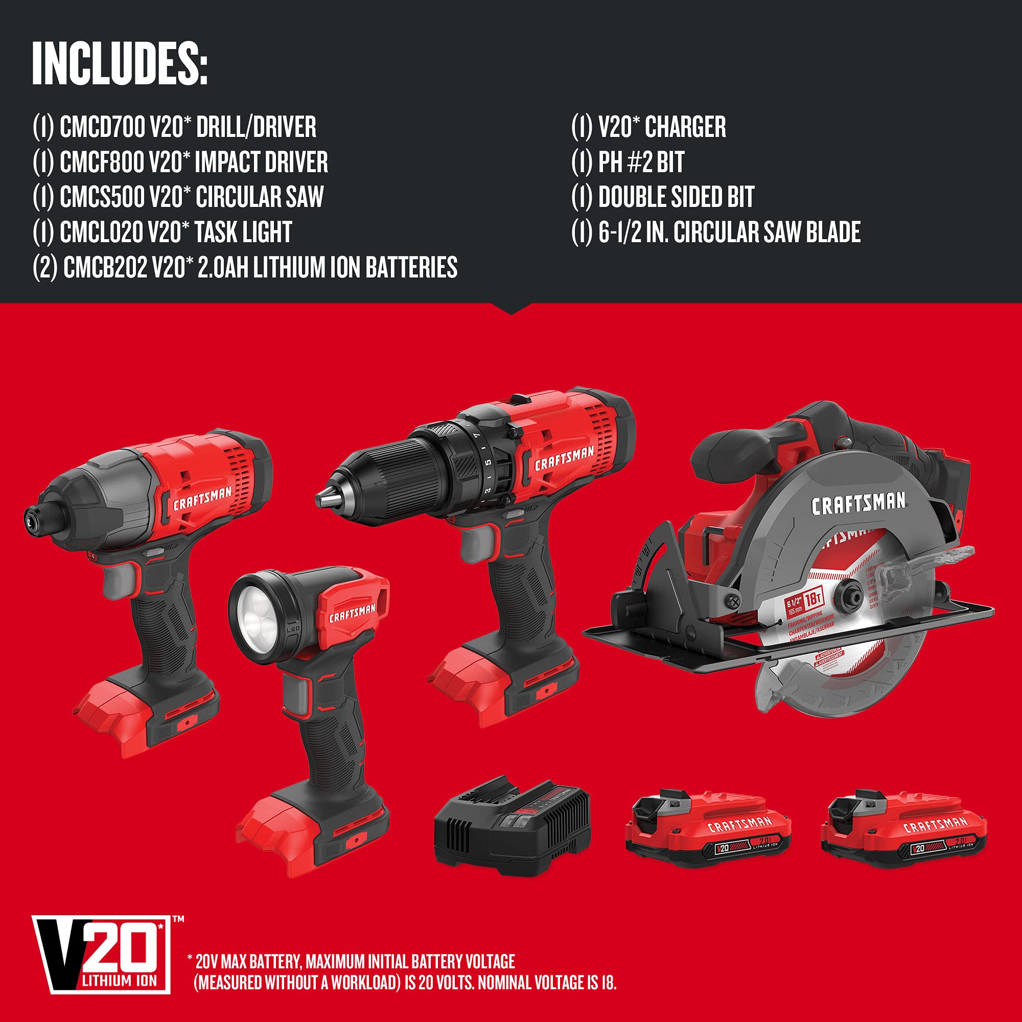 craftsman-v20-max-4-tool-combo-kit-with-circular-saw-impact-driver-drill-driver- image 3