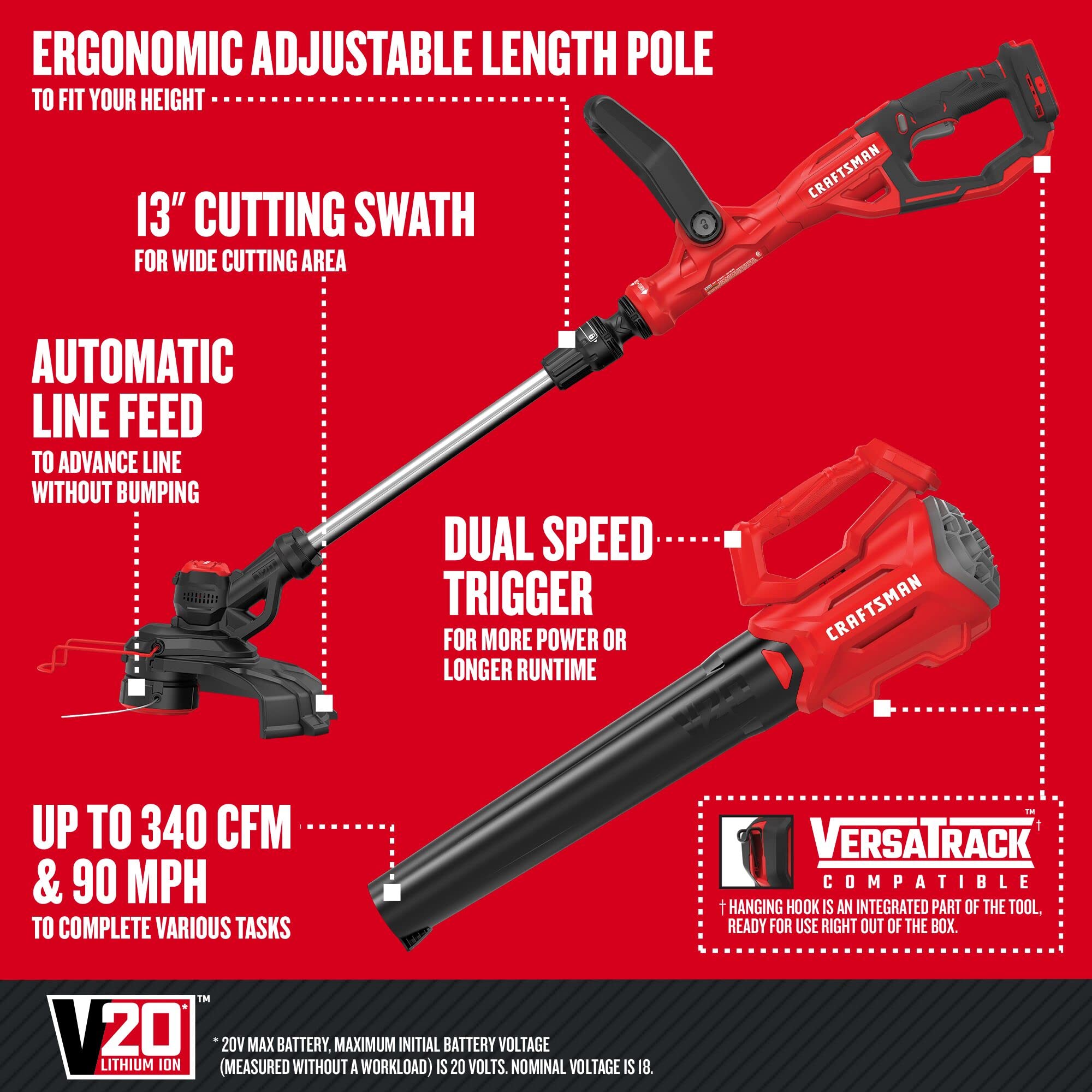 craftsman-v20-20v-max-13-inch-string-trimmer-340-cfm-axial-blower-combo-kit-cmck image 2