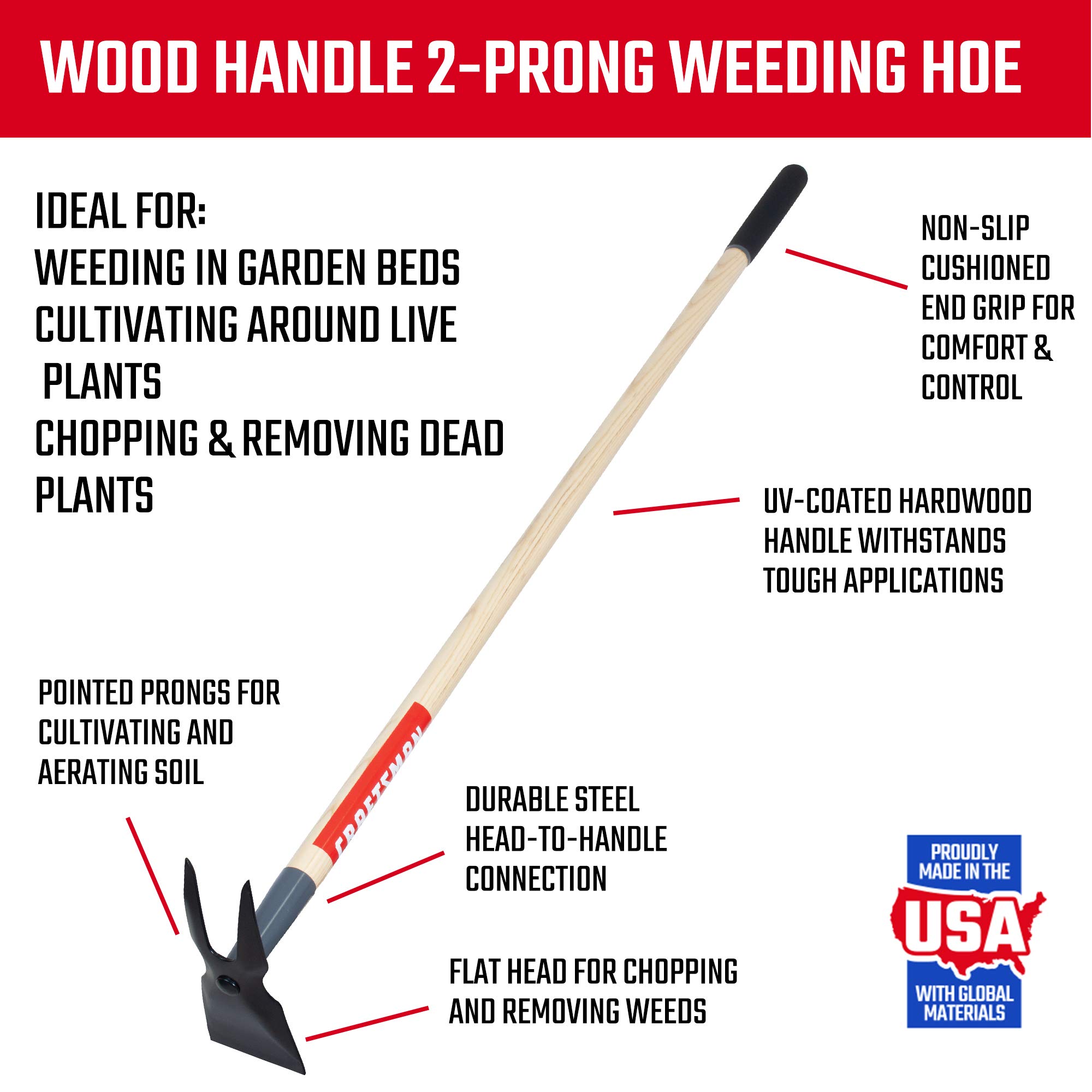 craftsman-3-piece-long-wood-handle-weeding-tool-set-with-weeding-hoe-2-prong-hoe image 4