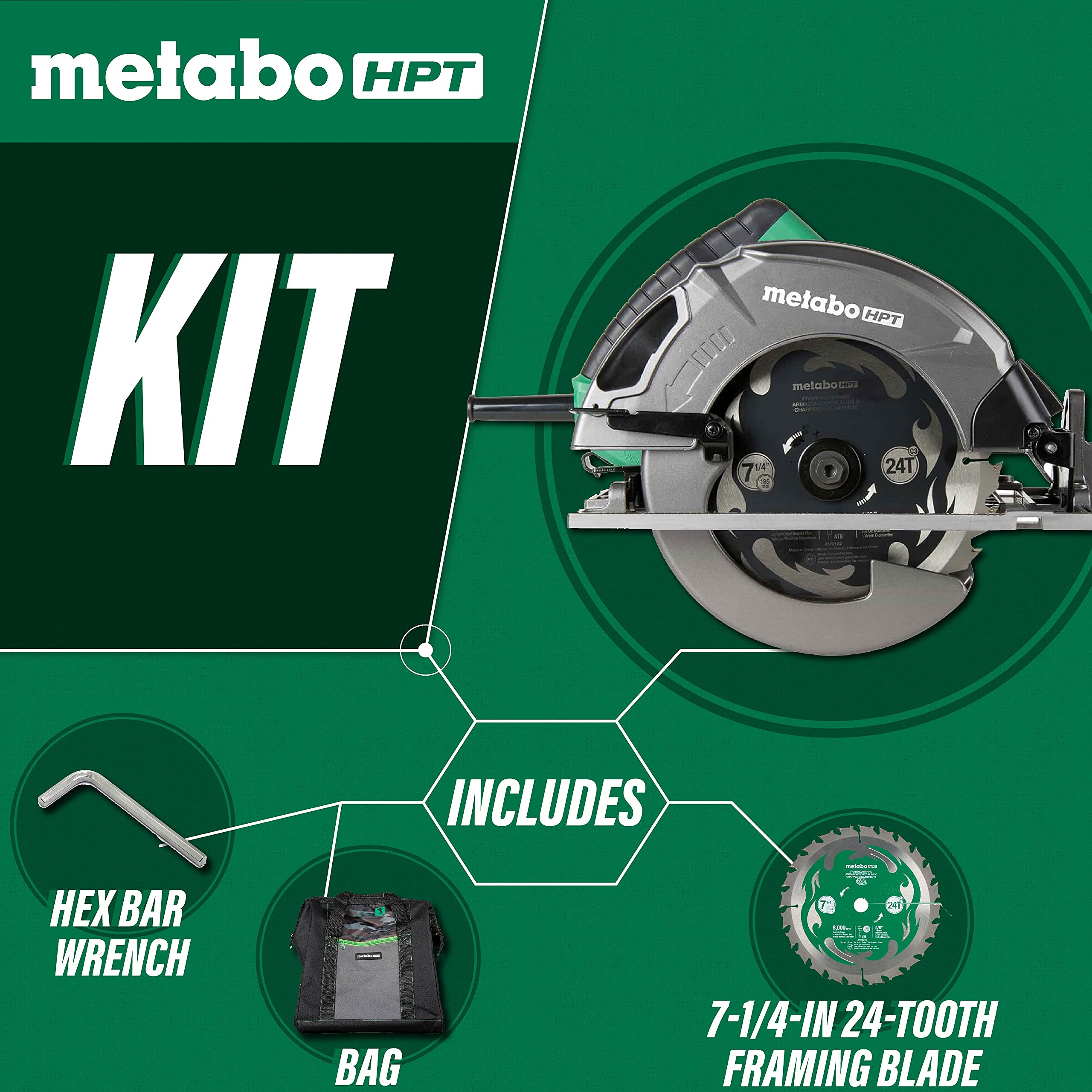 metabo-hpt-7-1-4-inch-circular-saw-kit-c7sb3-with-24t-blade-15-amp-motor-dust-bl image 2
