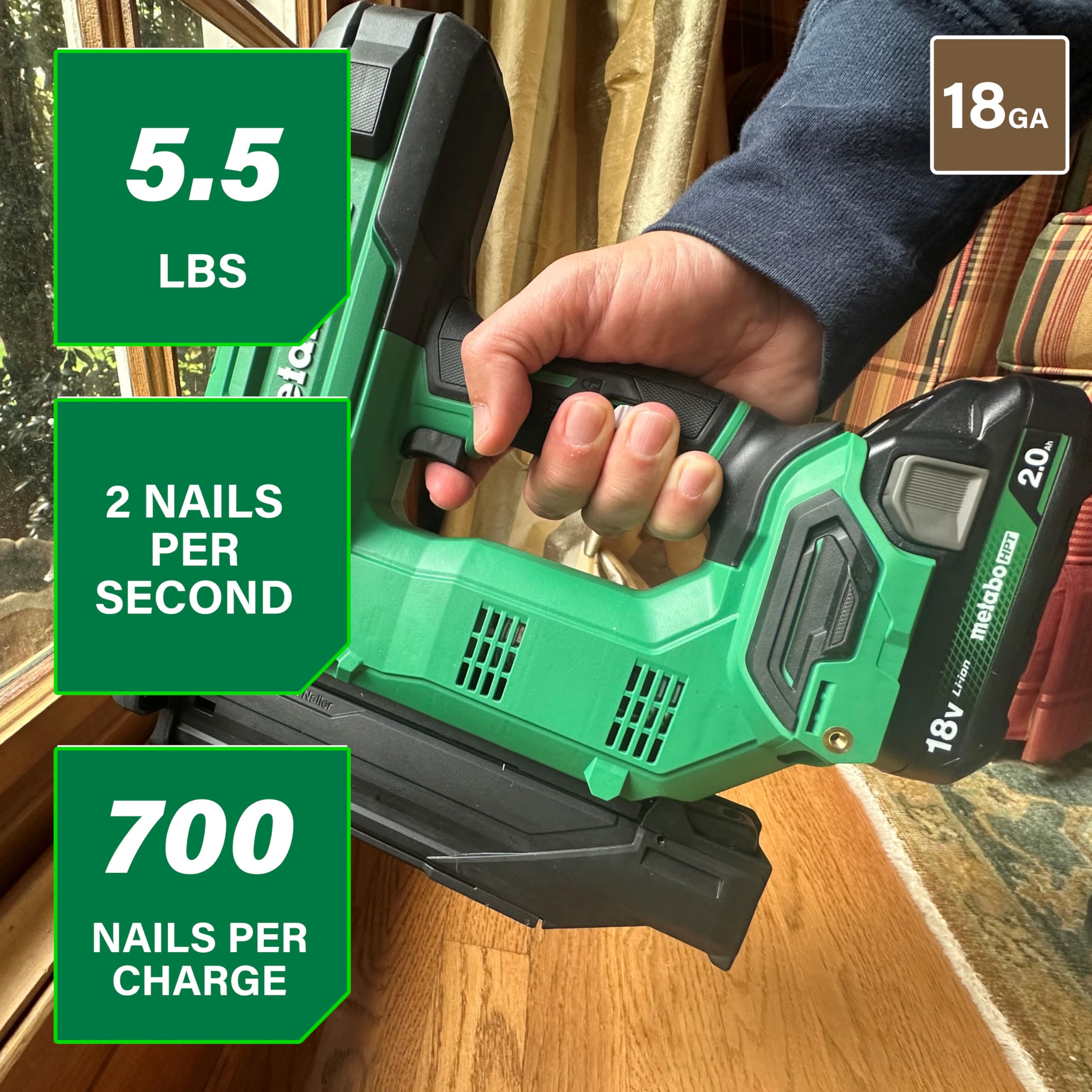 metabo-hpt-18v-cordless-brad-nailer-kit-nt1850dg-with-2-0ah-battery image 2