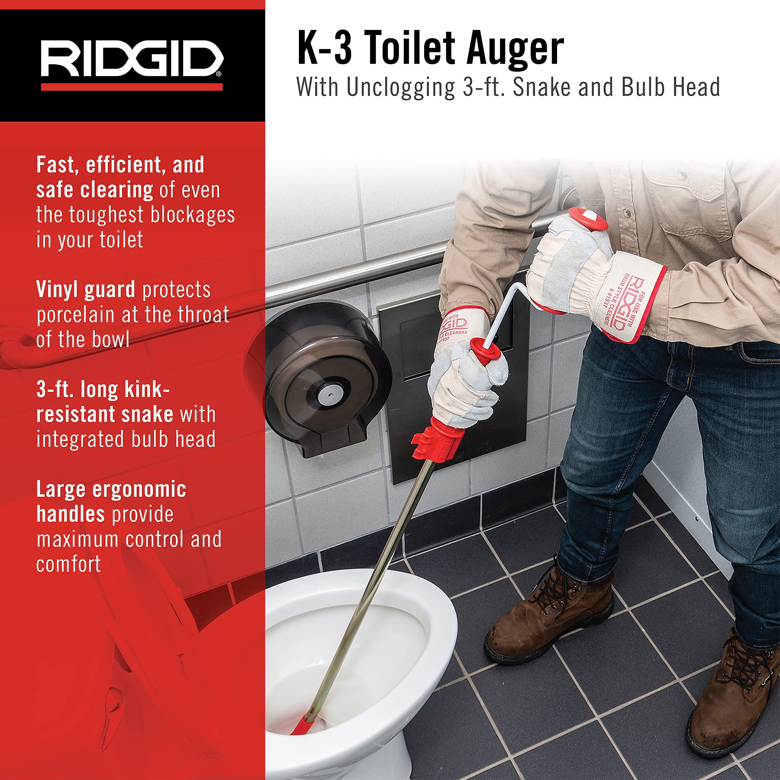 ridgid-59787-model-k-3-toilet-auger-with-unclogging-3-foot-snake-and-bulb-head image 2