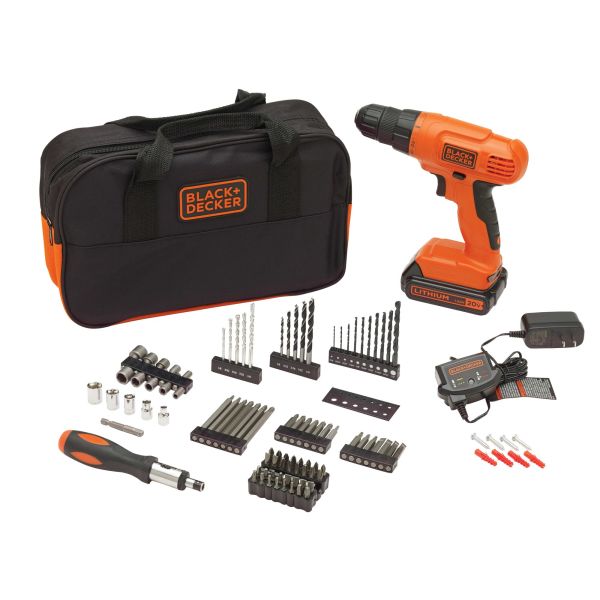 black-decker-powerconnect-cordless-drill-driver-100-piece-kit-ld120-with-battery image 1