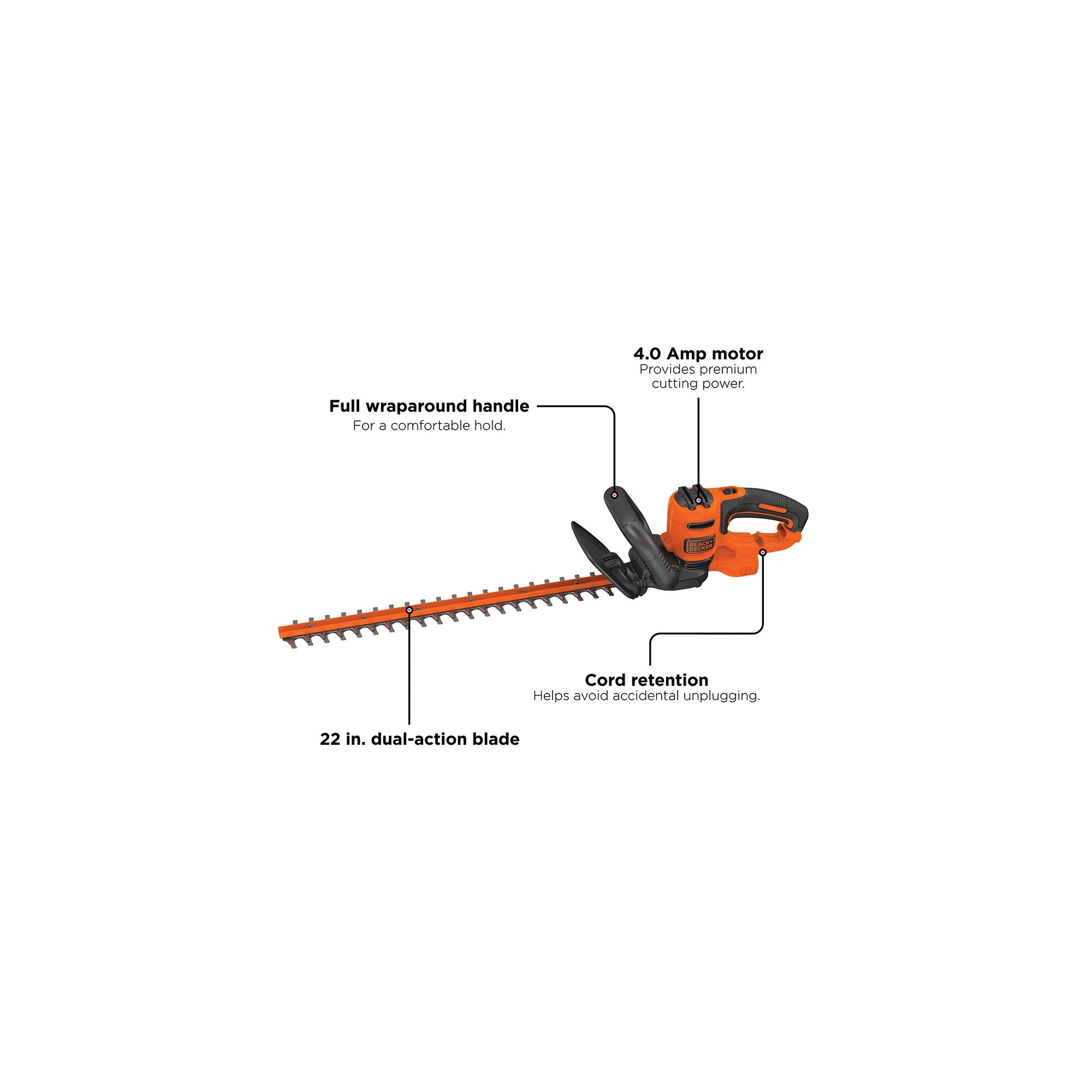 black-decker-22-inch-electric-hedge-trimmer-4-0-amp-lightweight-low-vibration image 2