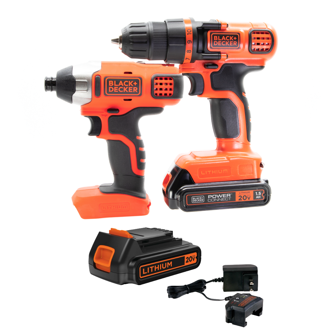 black-decker-20v-max-drill-impact-driver-combo-kit-with-extra-battery-and-charge image 1
