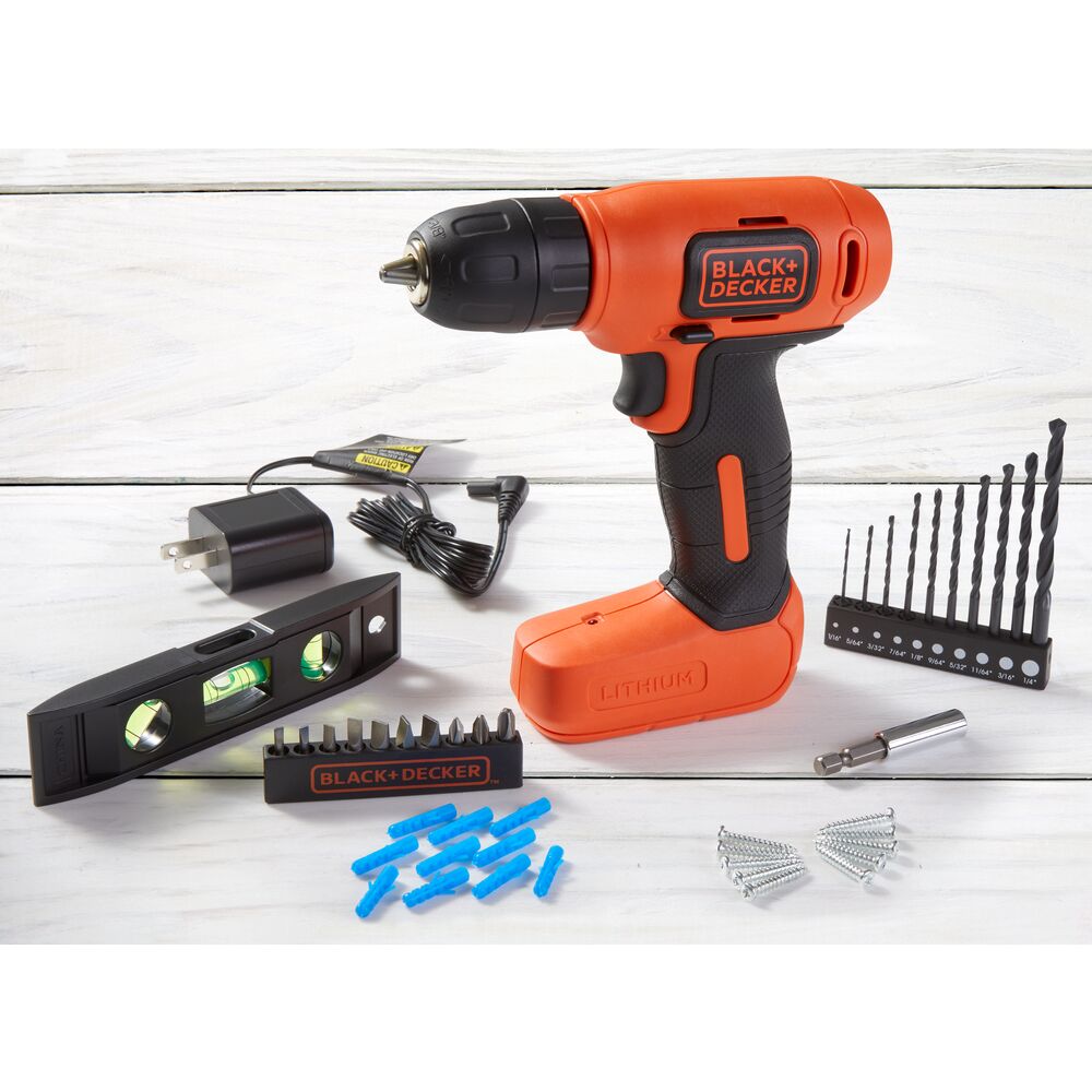 black-decker-8v-max-cordless-drill-with-43-piece-home-decor-project-kit-usb-rech image 2