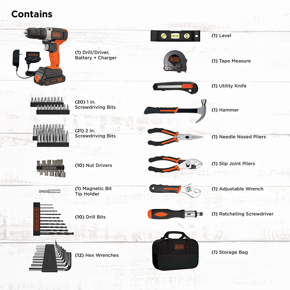 black-decker-20v-max-powerconnect-cordless-drill-driver-with-83-piece-home-proje image 2